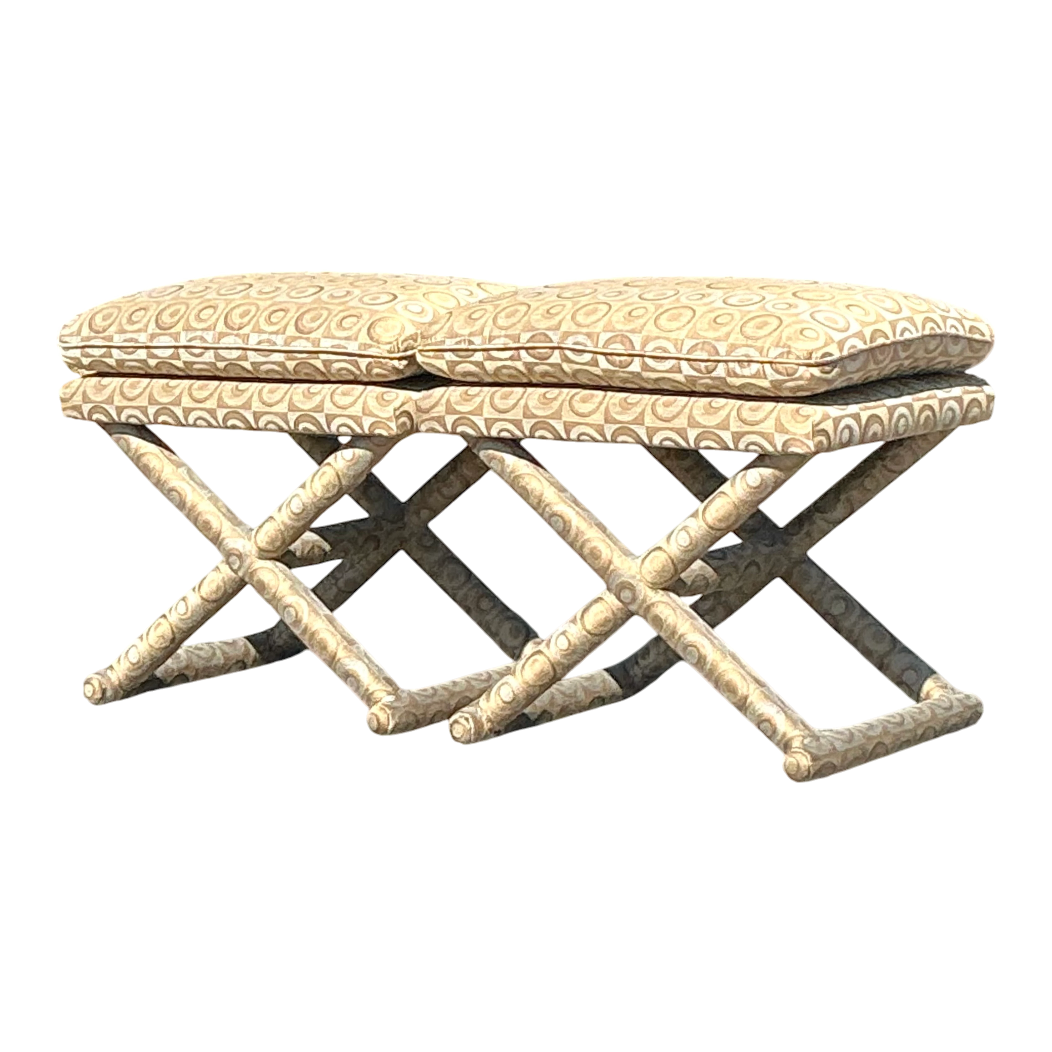 Vintage Boho Mod Jacquard X Bench - A Pair
