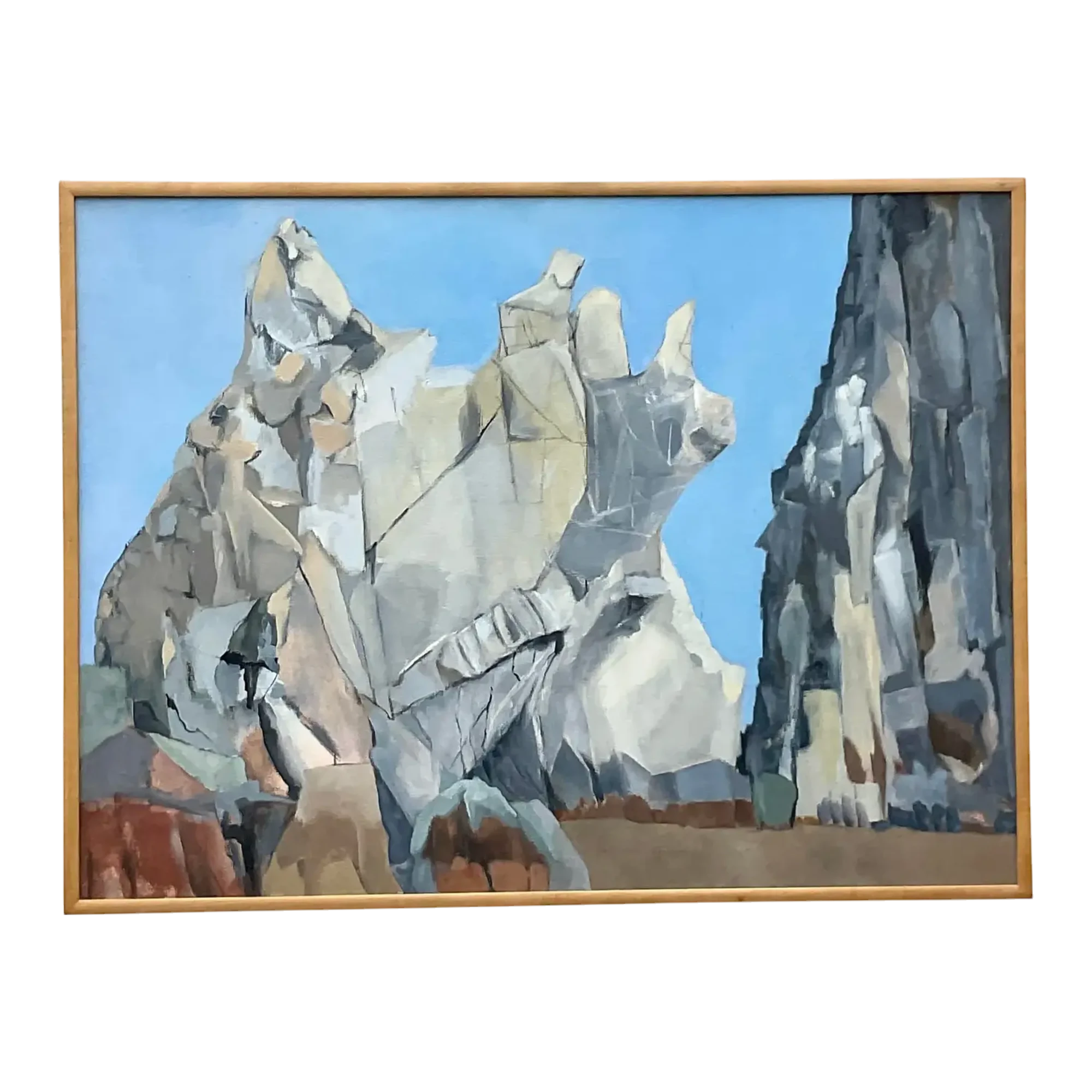 Vintage Boho Modernist Landscape Oil on Canvas Painting