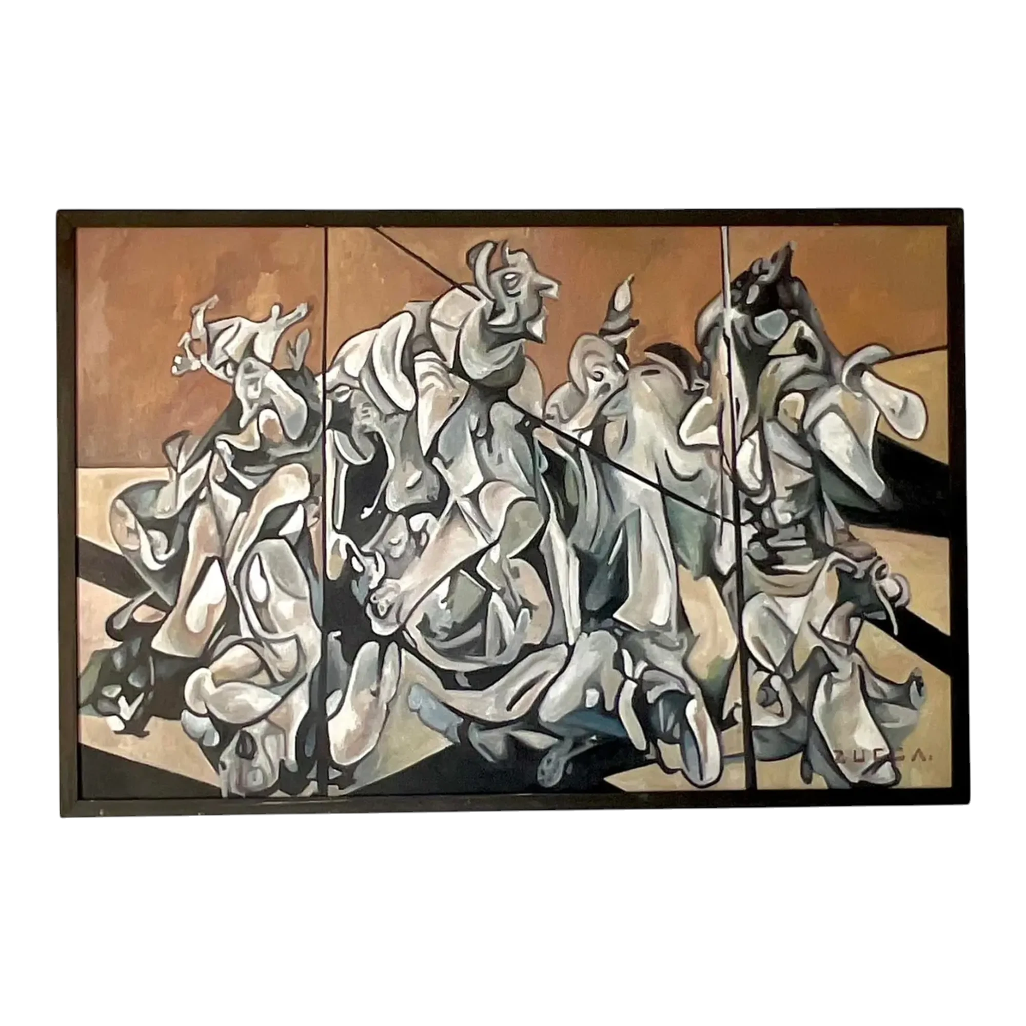 Vintage Boho Monumental Abstract Figurative Oil on Board Painting — additional photo 1