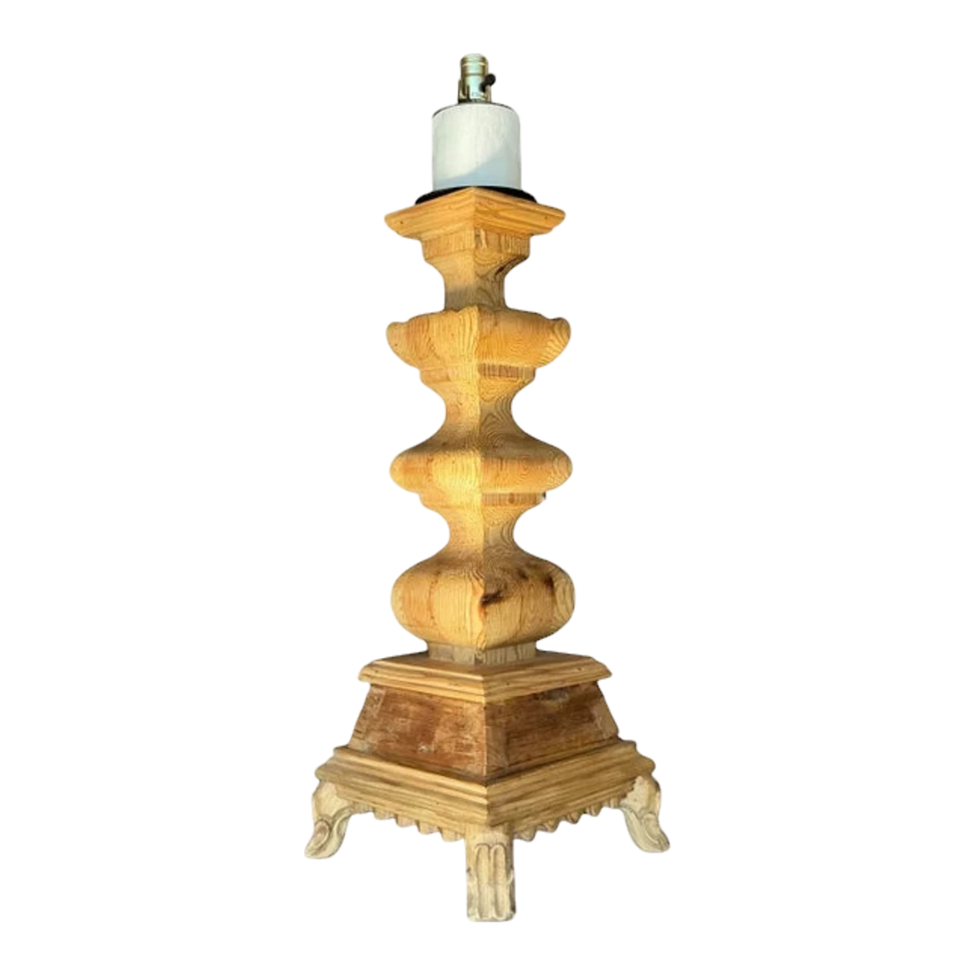 Vintage Boho Monumental Carved Pillar Lamp