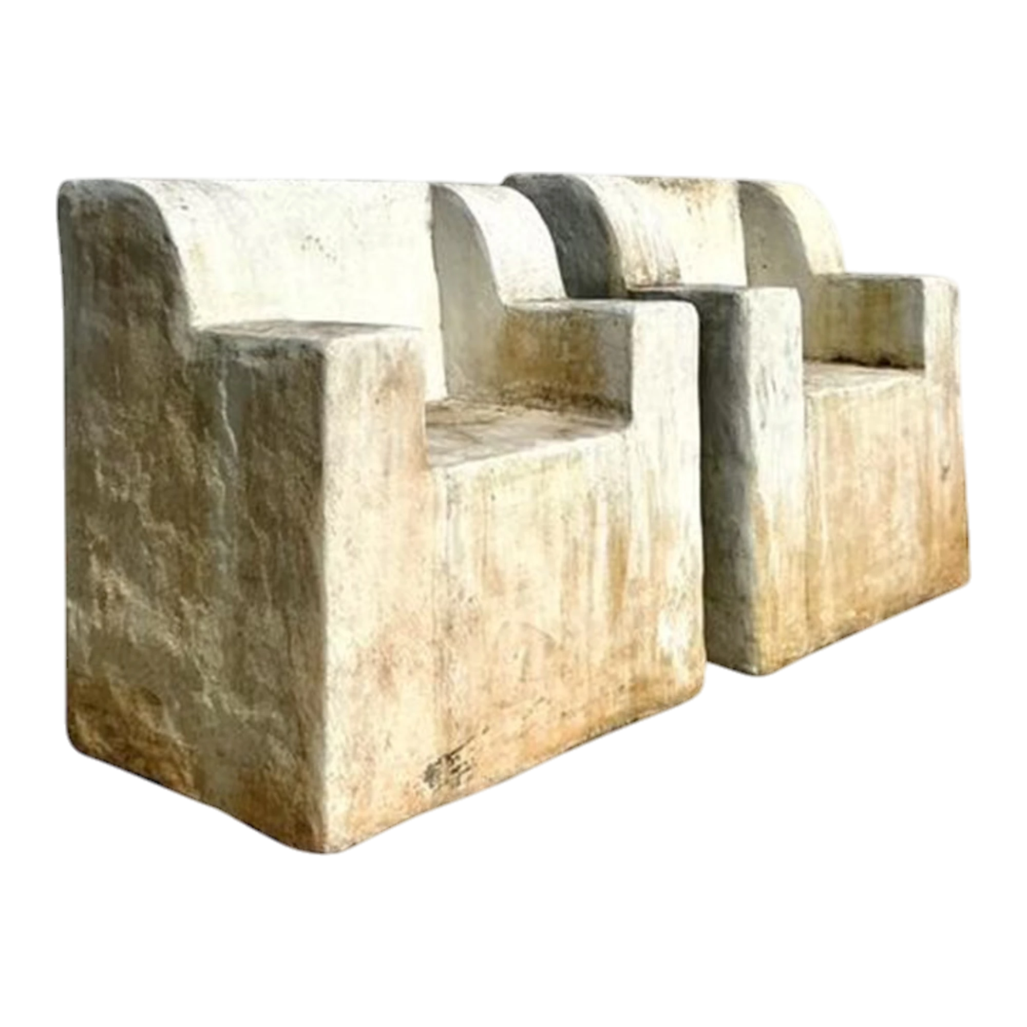 Vintage Boho Monumental Cast Concrete Over Fiberglass Chairs - Set of 2