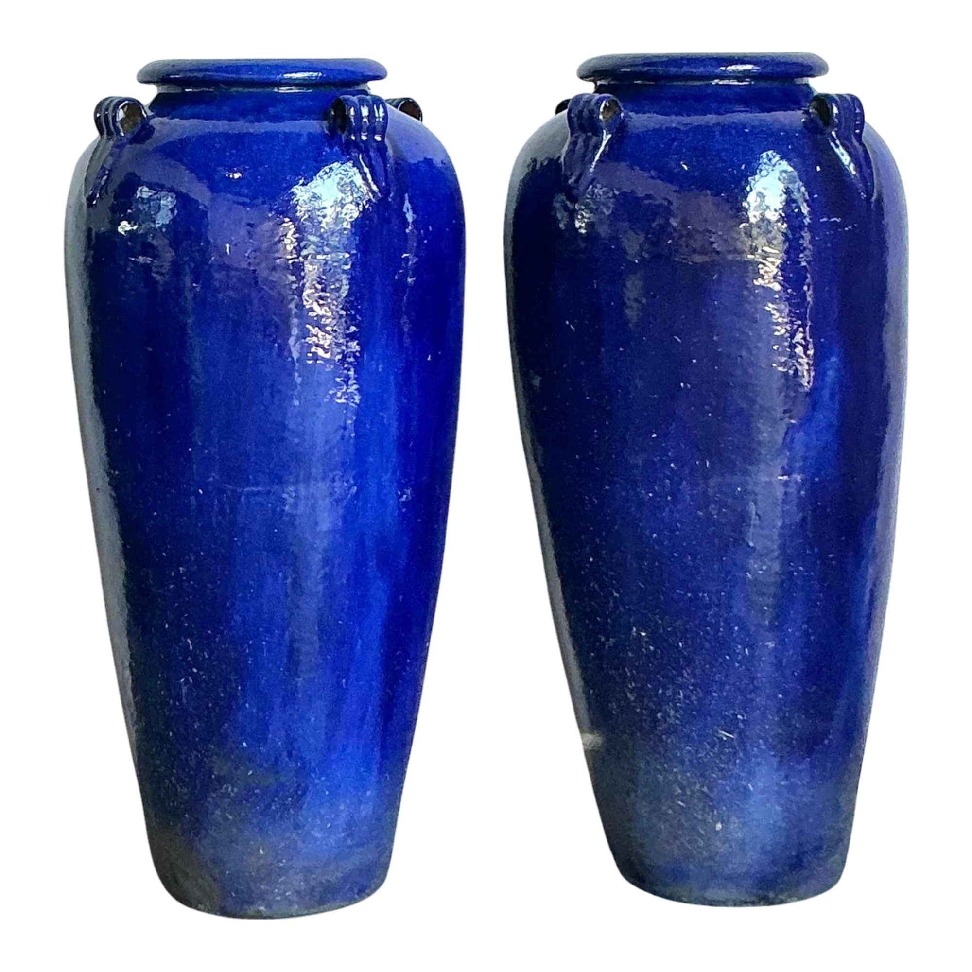 Vintage Boho Monumental Cobalt Glazed Ceramic Urns - A Pair