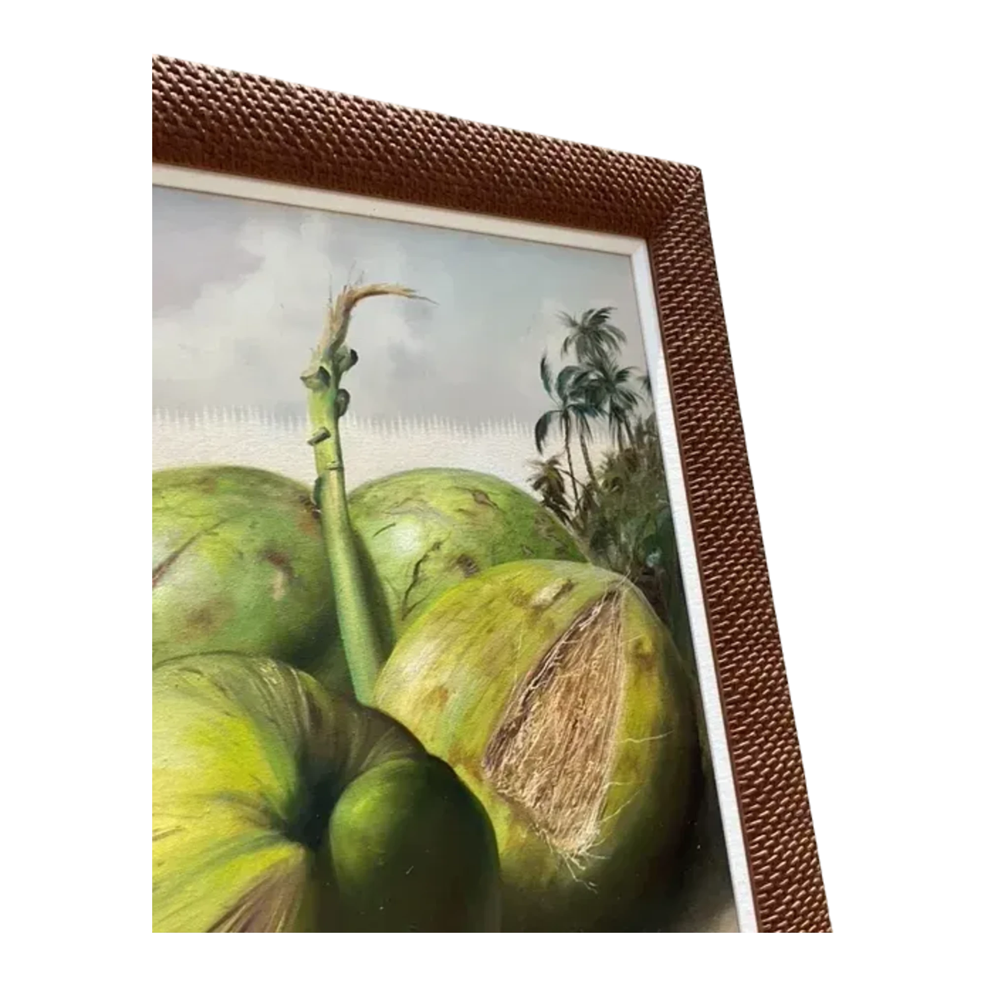 Vintage Boho Monumental Contemporary Original Oil Painting of Coconuts, Framed