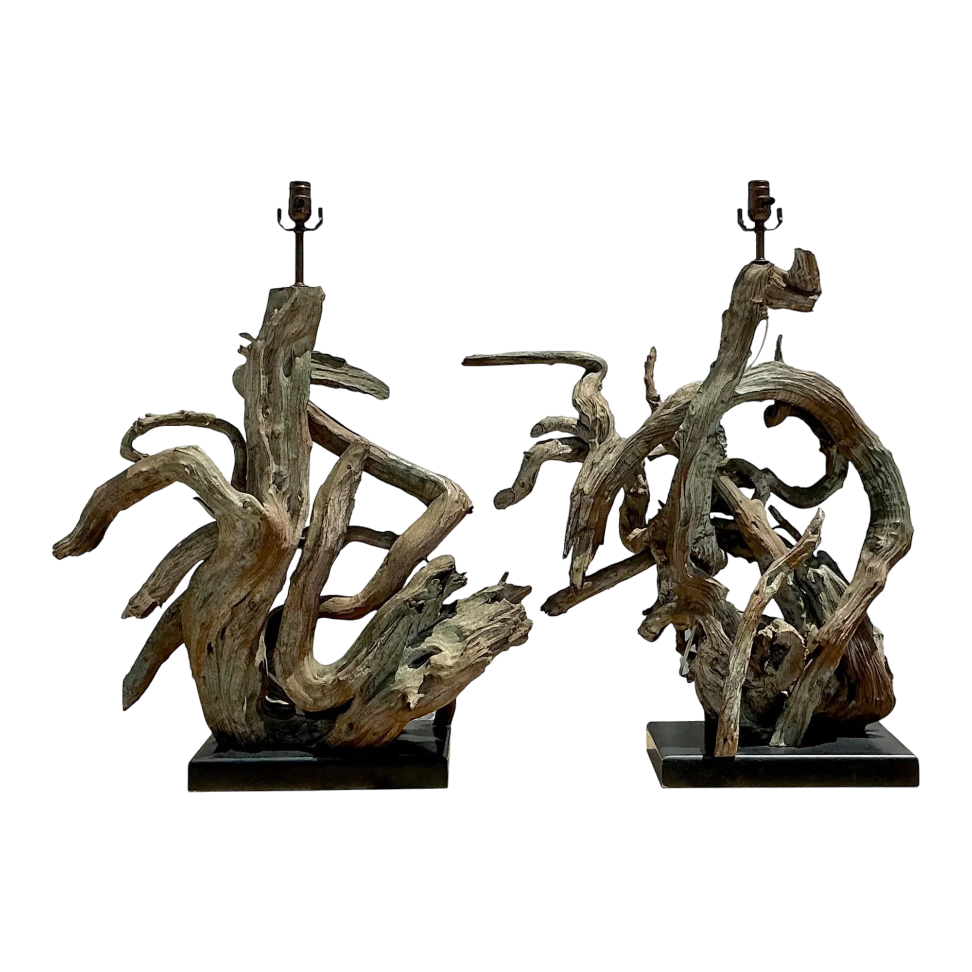 Vintage Boho Monumental Driftwood Lamps - A Pair