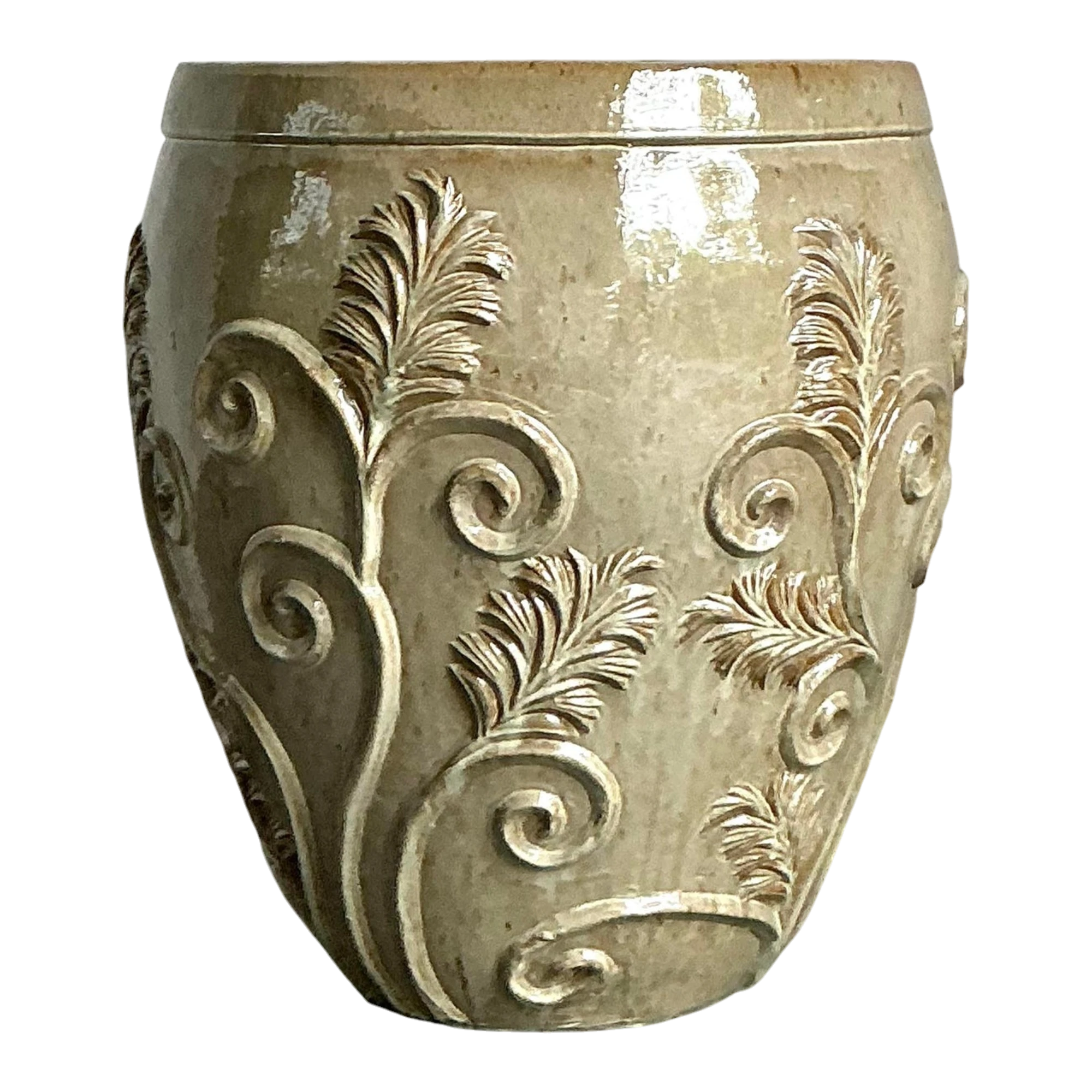 Vintage Boho Monumental Glazed Ceramic Planter