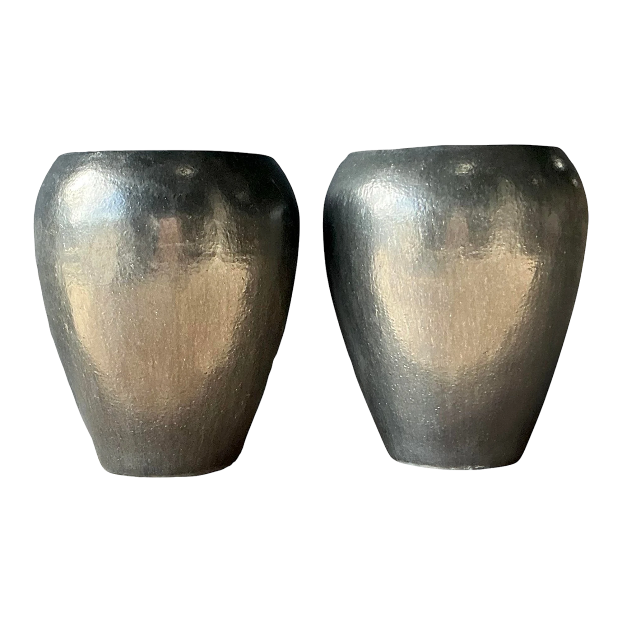 Vintage Boho Monumental Glazed Ceramic Planters - A Pair