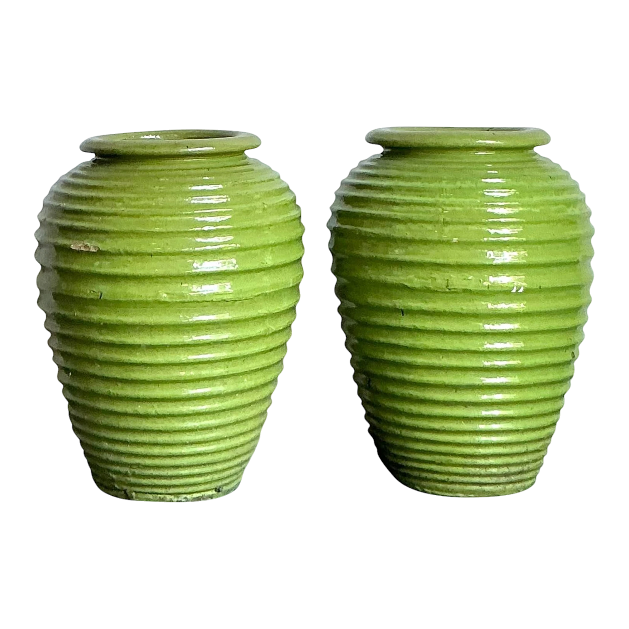 Vintage Boho Monumental Glazed Ceramic Urns - A Pair
