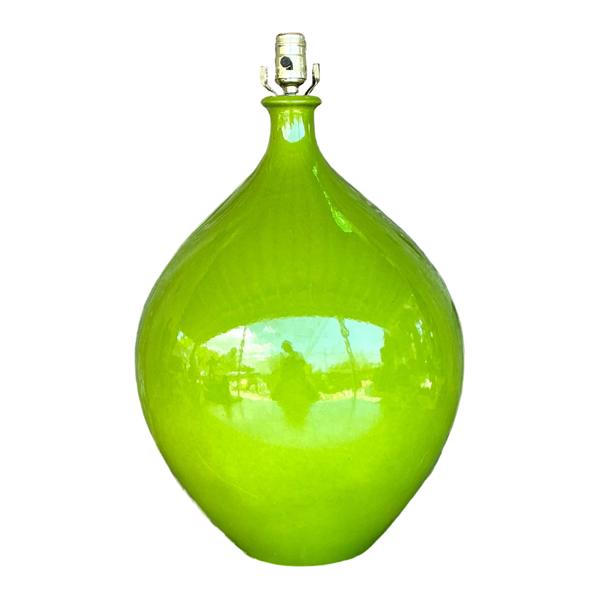 Vintage Boho Monumental Green Glazed Ceramic Lamp