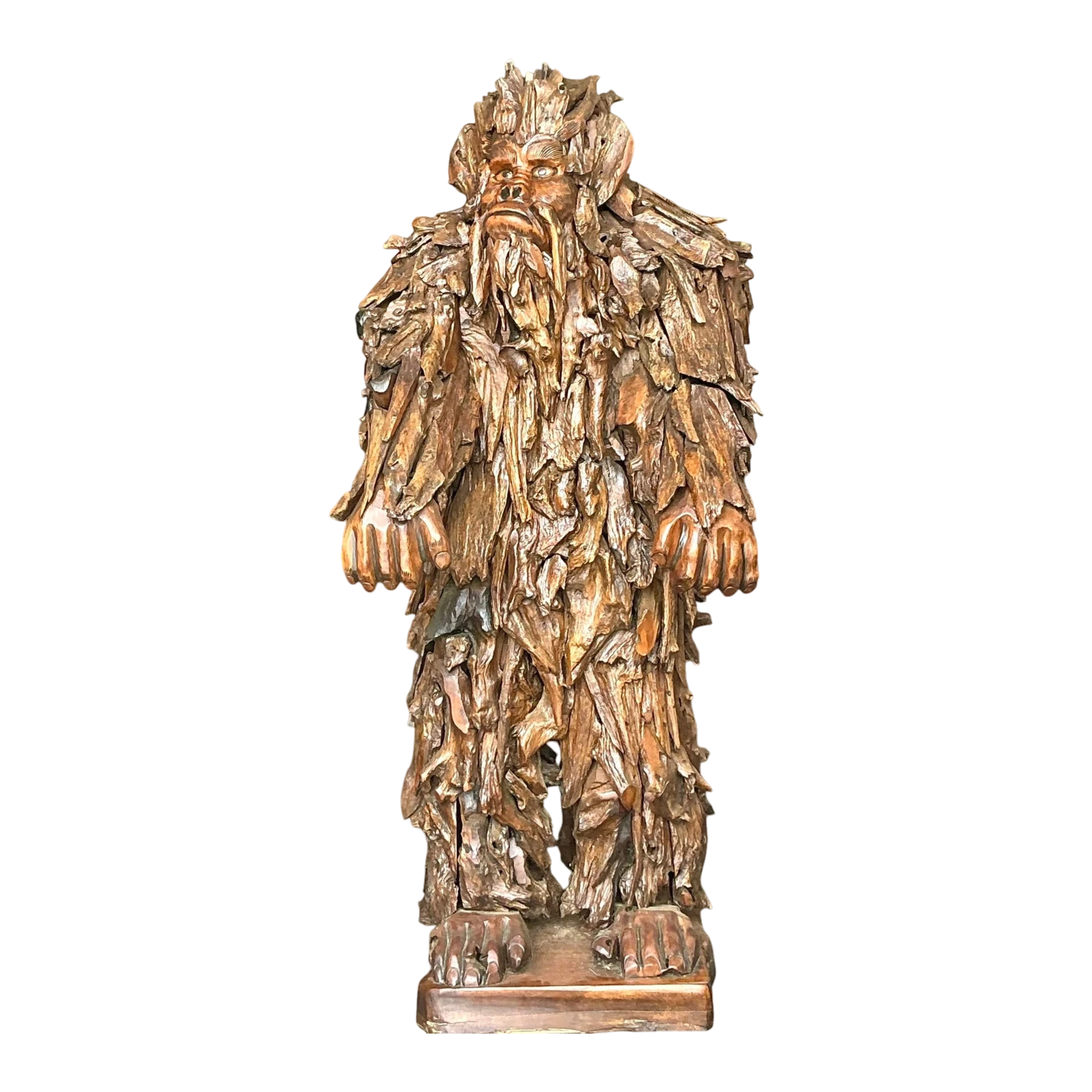 Vintage Boho Monumental Hand Carved Sasquatch Sculpture