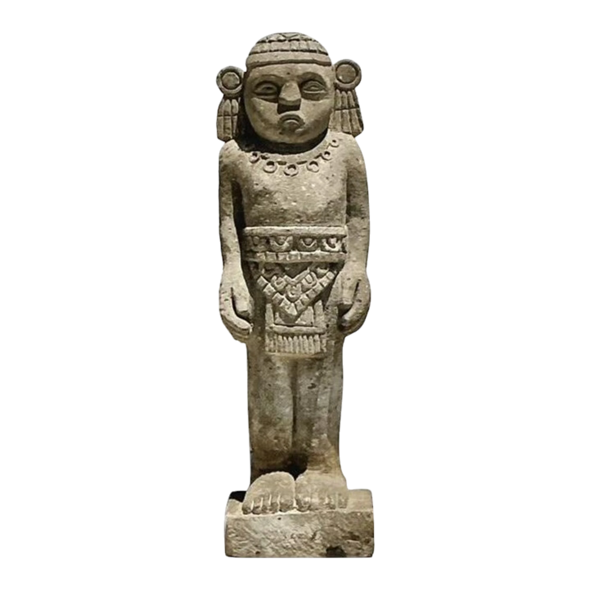 Vintage Boho Monumental Mayan Carved Stone Sculpture of Man