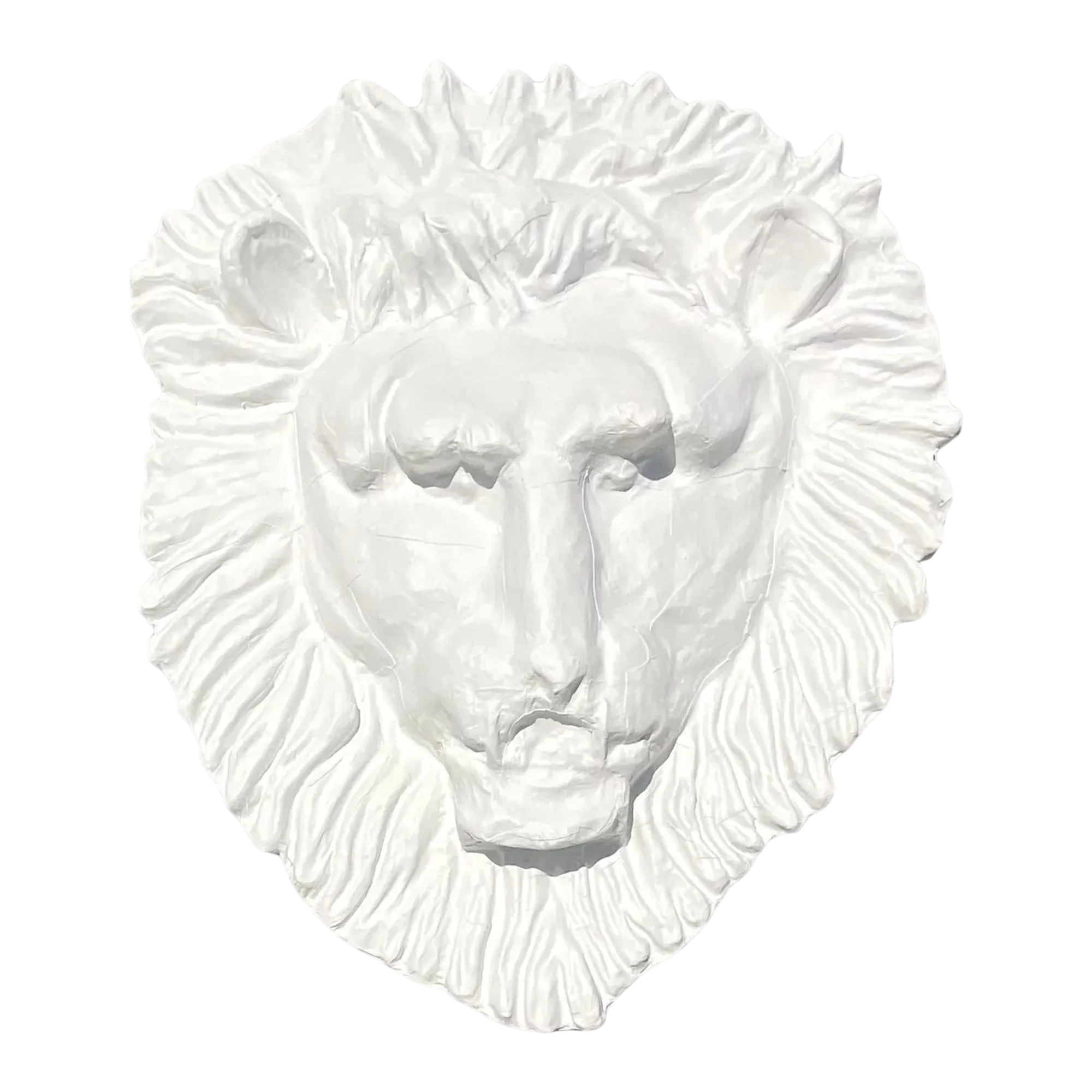 Vintage Boho Monumental Painted Leather Lions Head Wall Sculpture