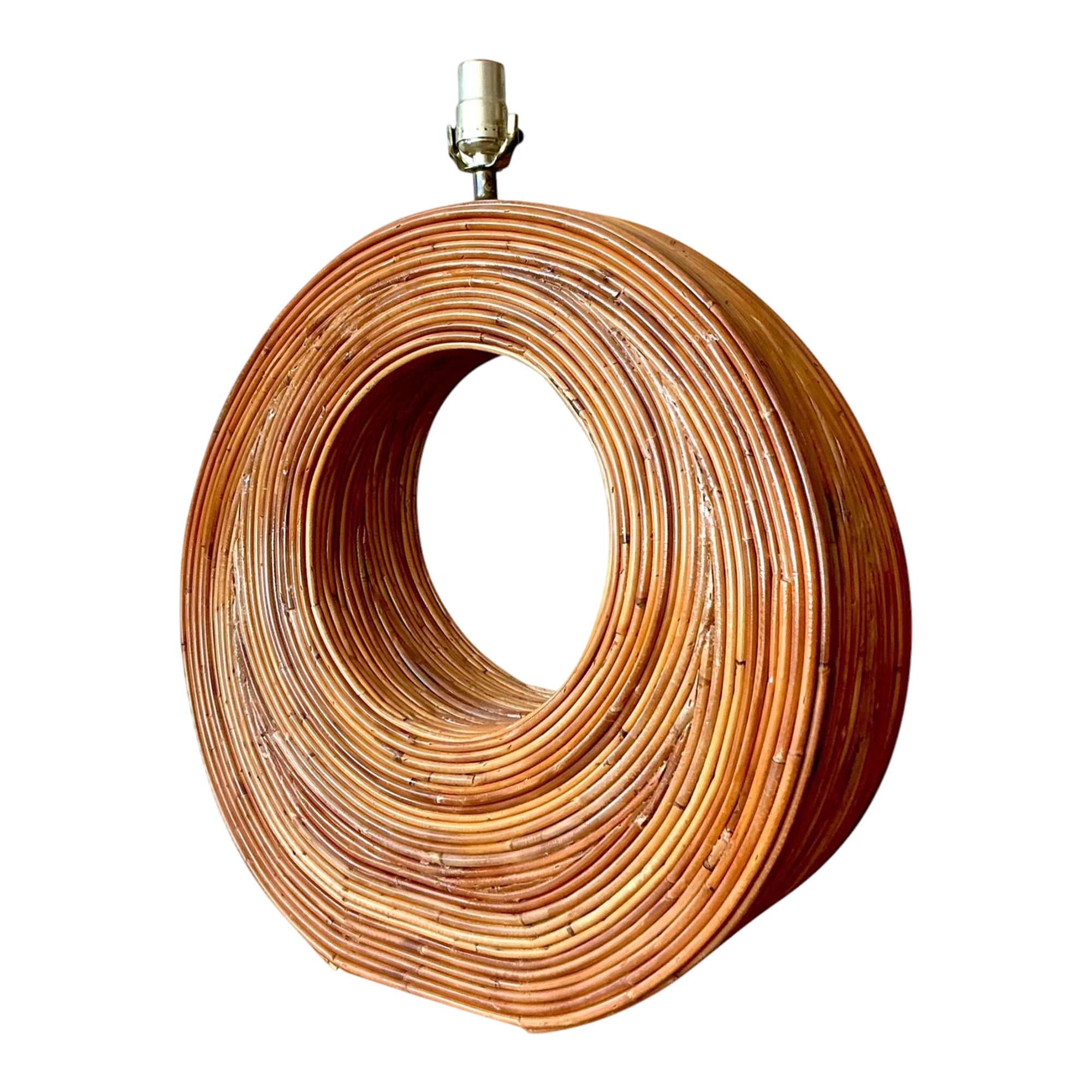 Vintage Boho Monumental Pencil Reed Circle Lamp