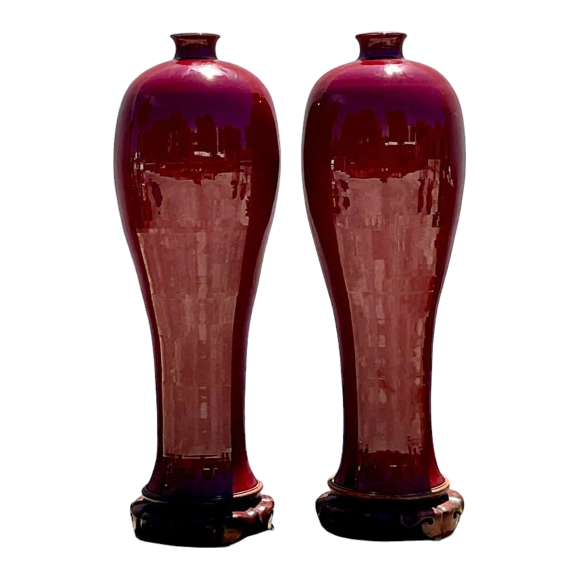 Vintage Boho Monumental “Sang De Bouf” Glazed Ceramic Vases - a Pair