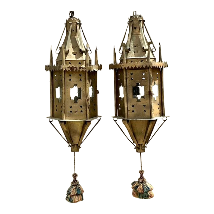Vintage Boho Moorish Lanterns After Addison Mizner - a Pair