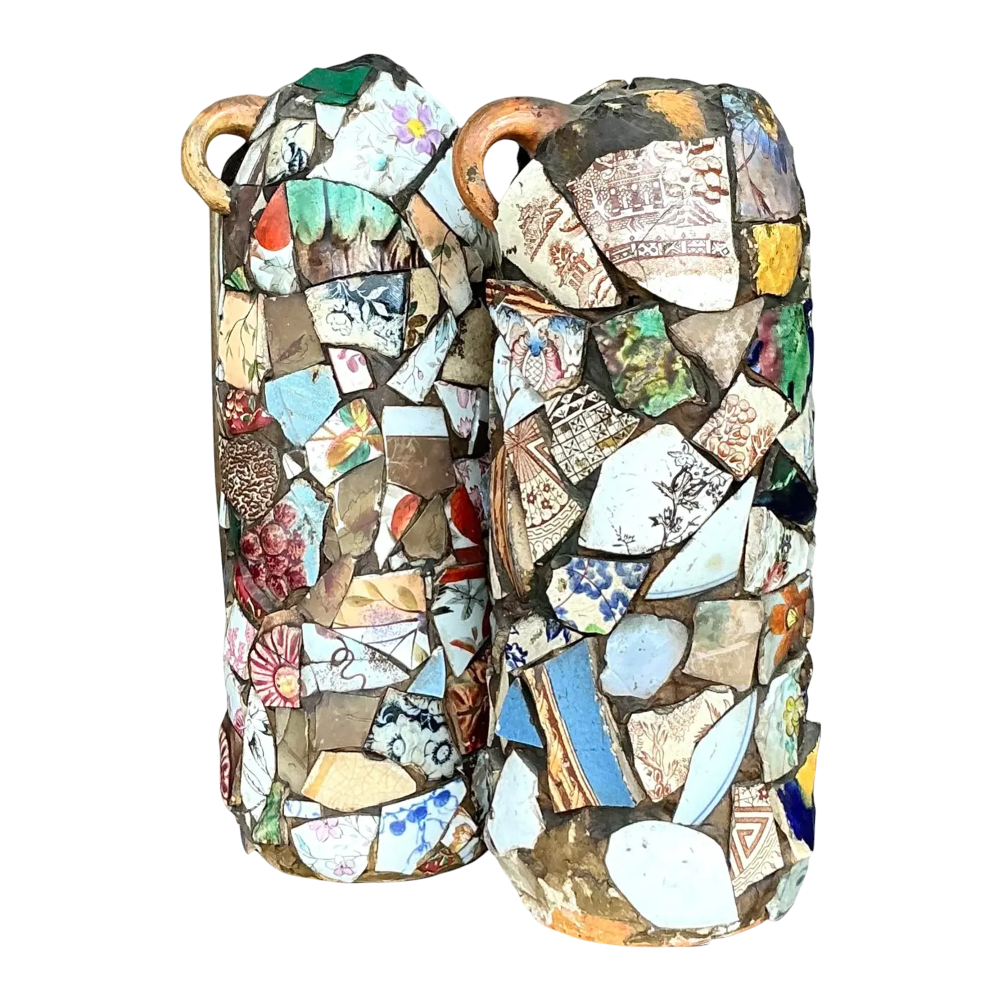 Vintage Boho Mosaic Memory Jugs - a Pair