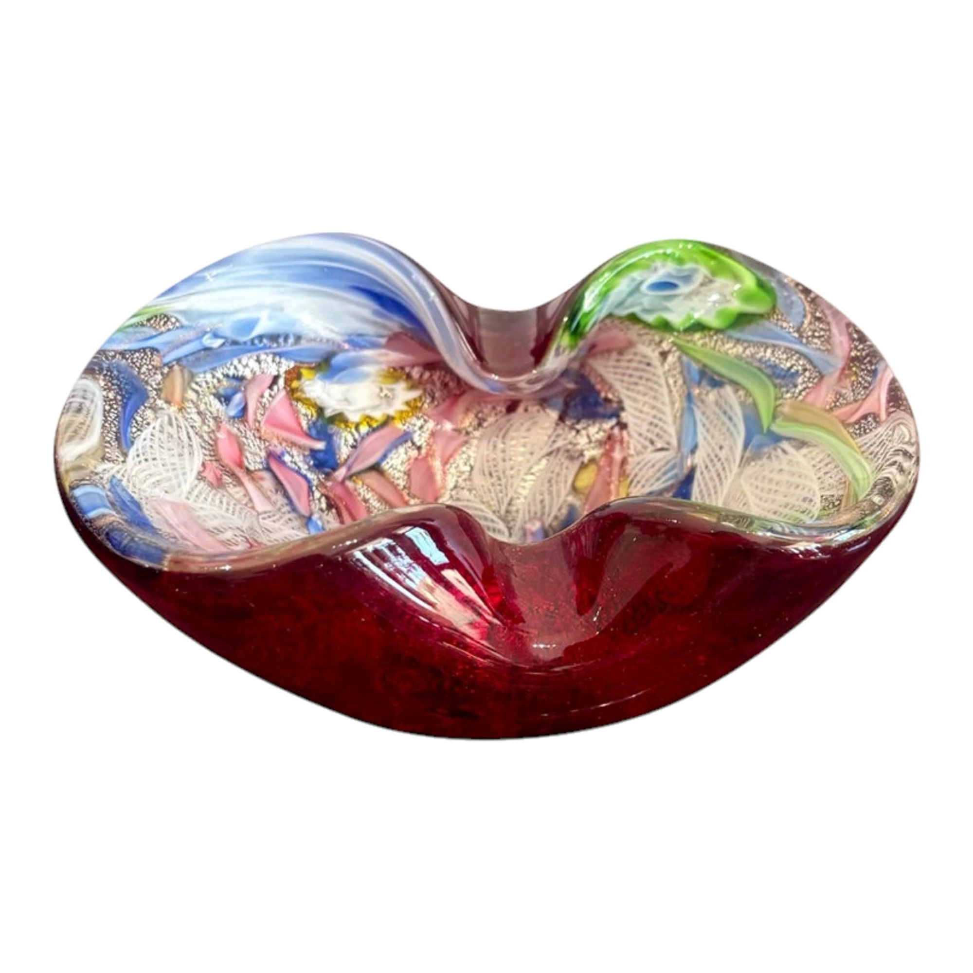 Vintage Boho Multi-Colored Art Glass Bowl After Murano