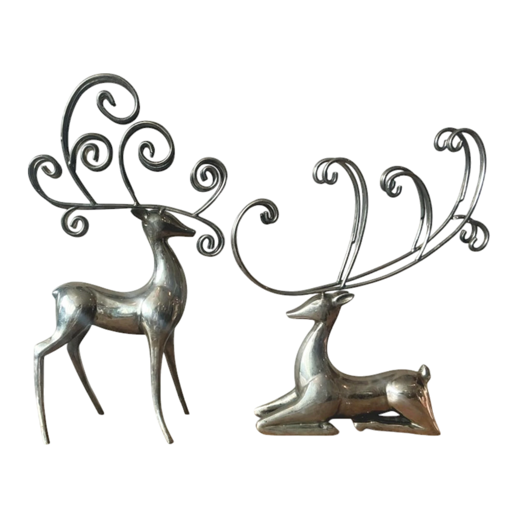 Vintage Boho Nickel Plated Reindeer - Set of 2