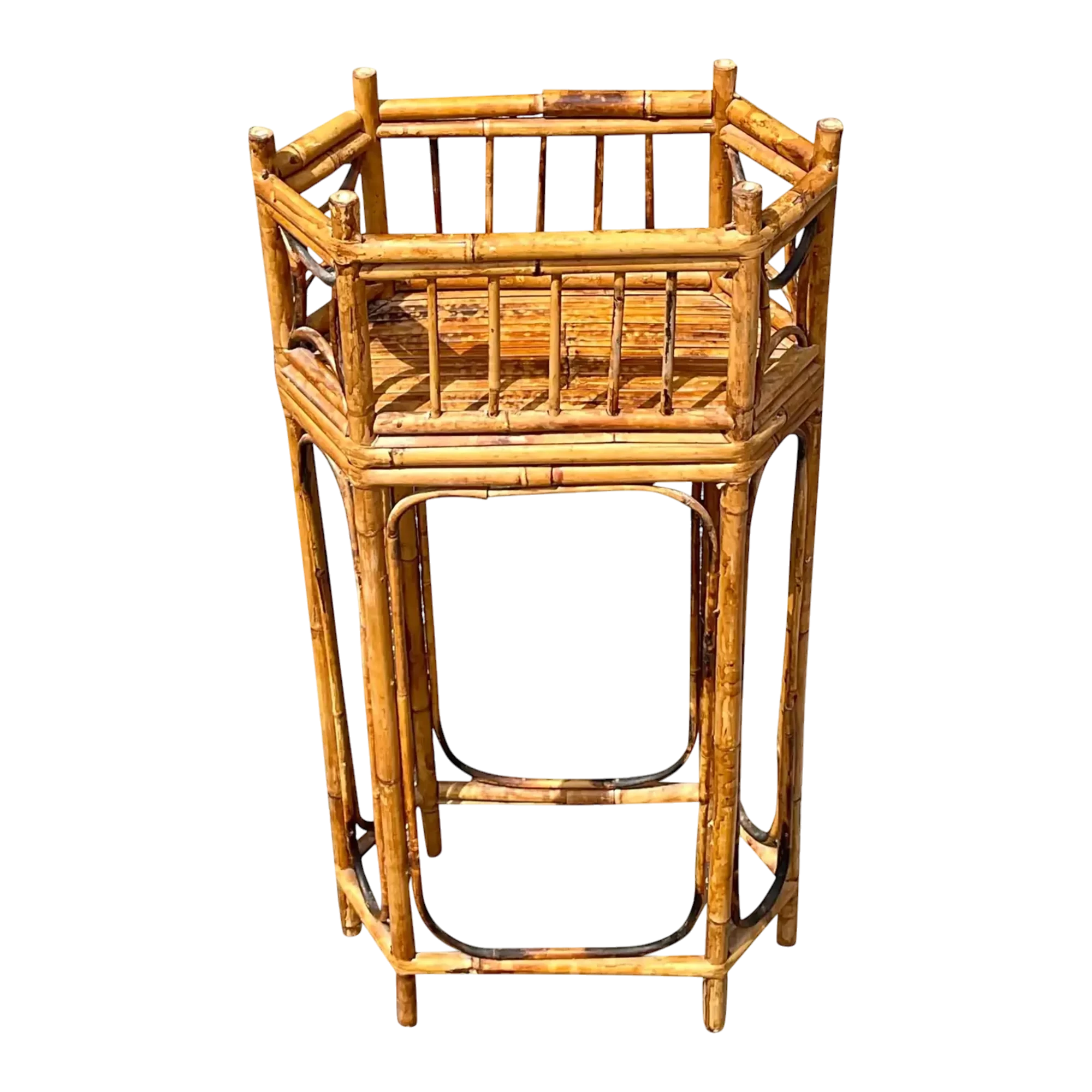 Vintage Boho Octagonal Bamboo Plant Stand