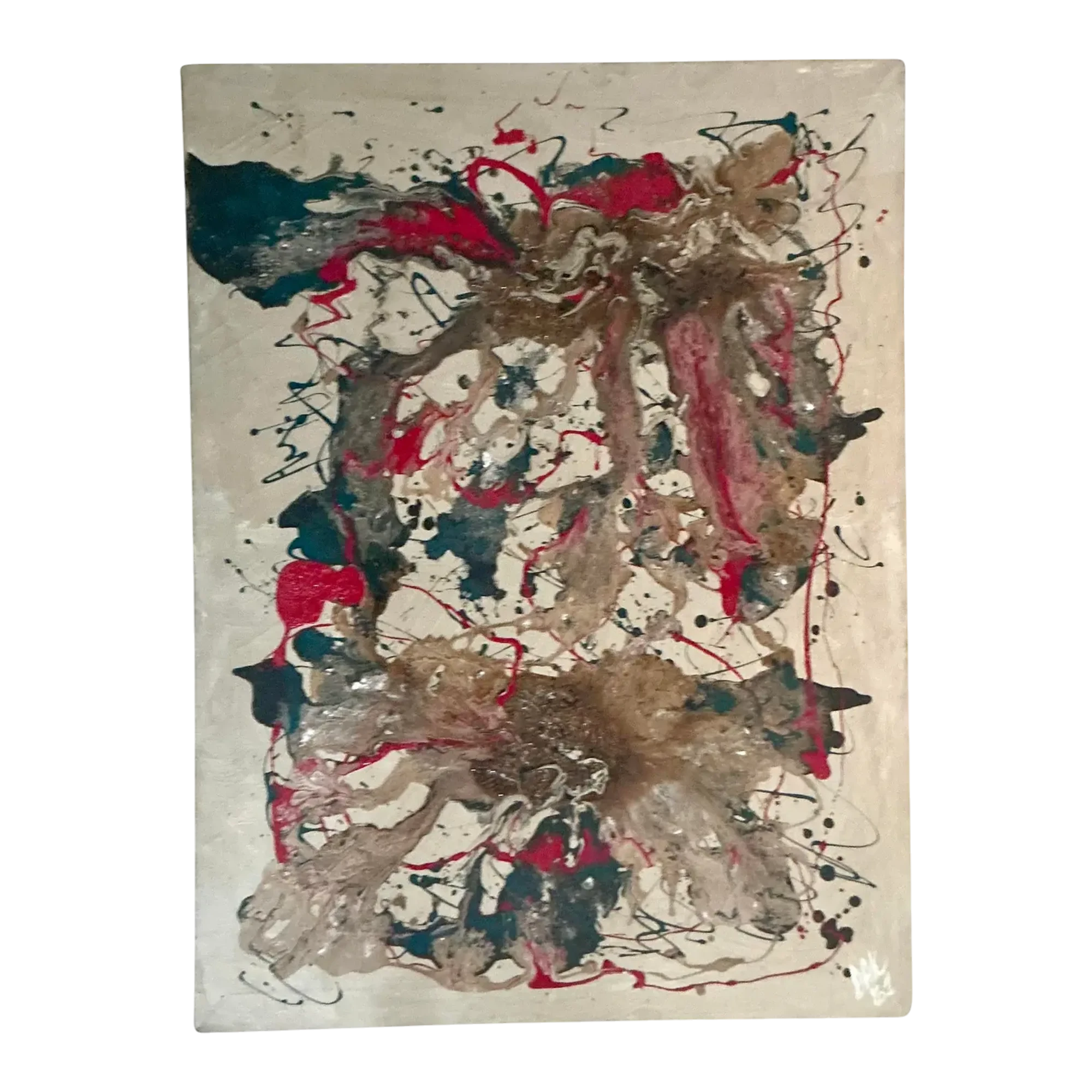 Vintage Boho Original 1961 Abstract Oil Painting on Canvas