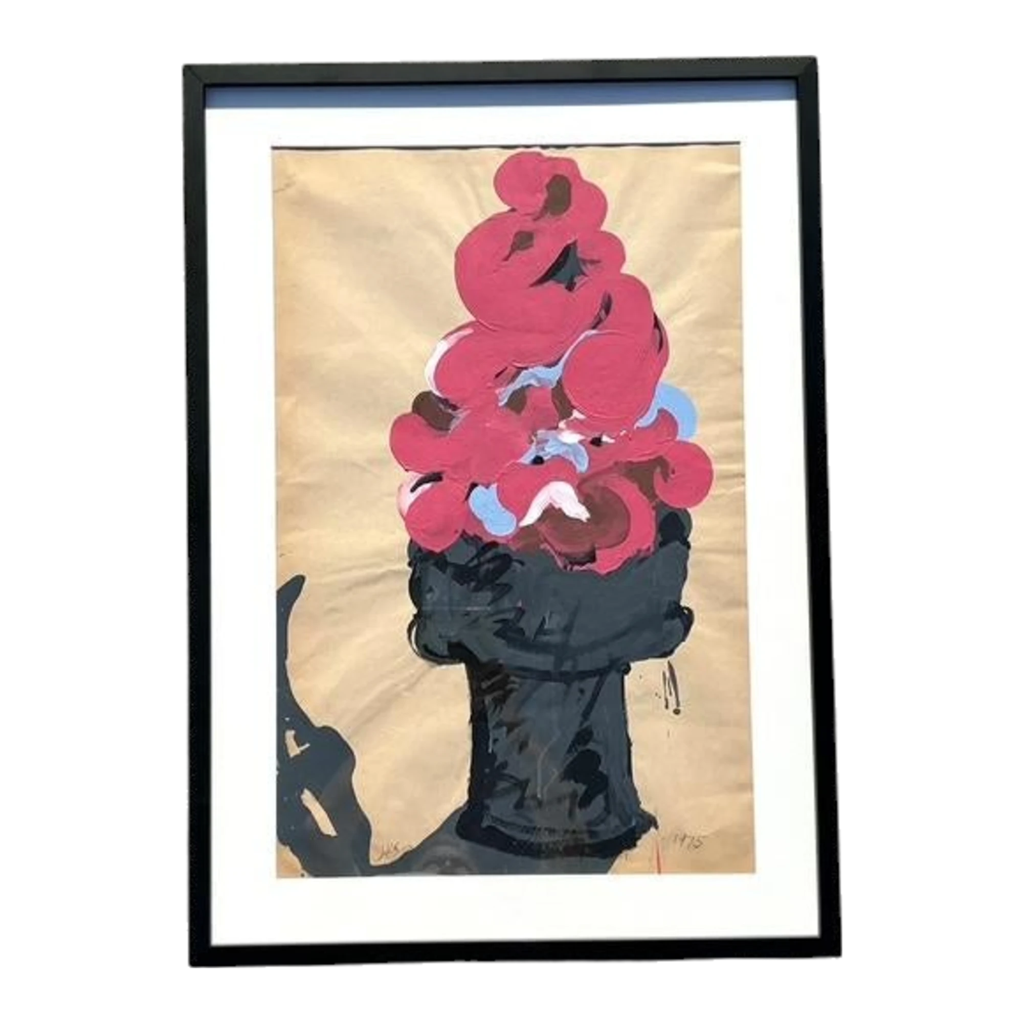 Vintage Boho Original 1975 Ice Cream Cone Painting on Paper