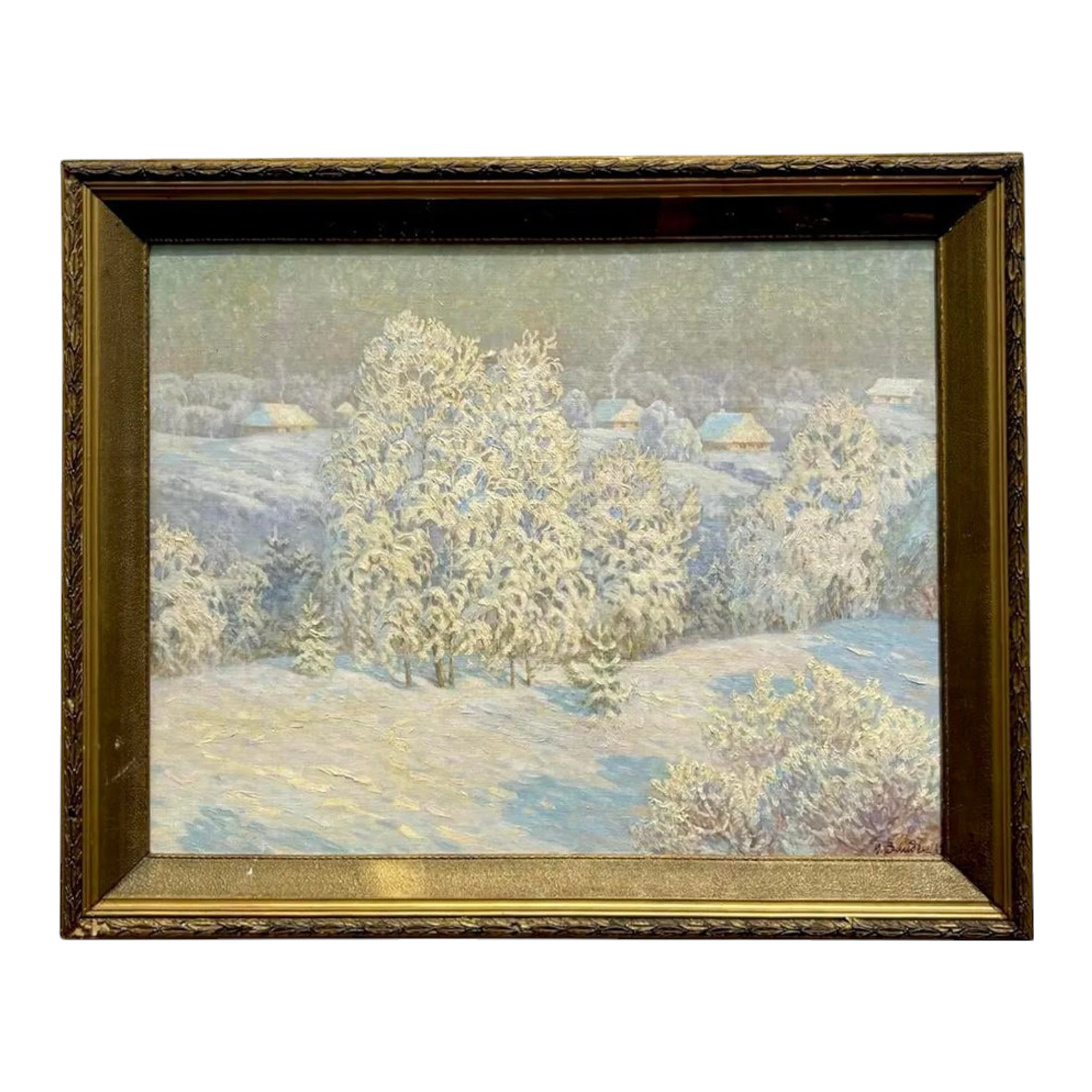 Vintage Boho Original 1983 Winter Landscape Oil on Canvas