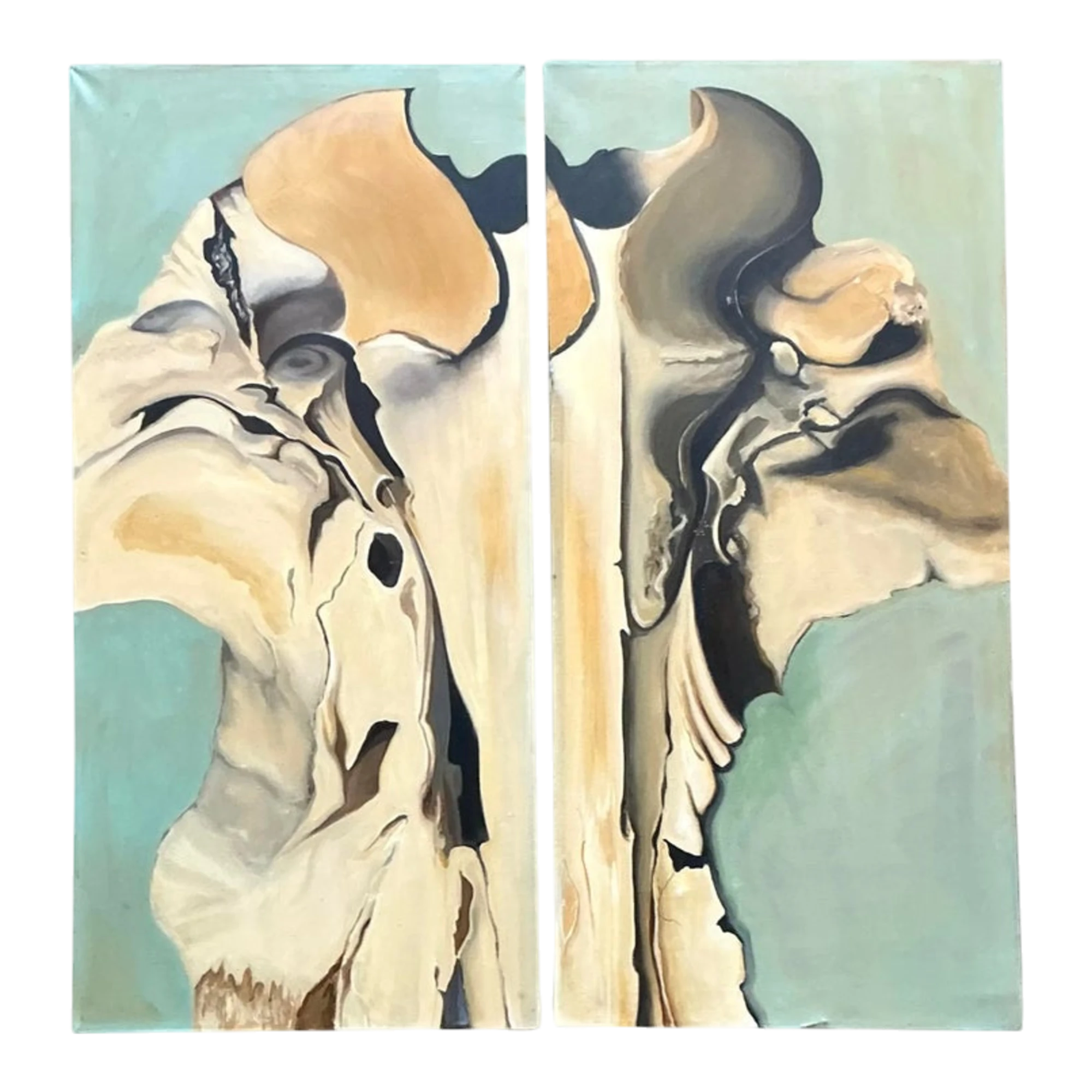 Vintage Boho Original Abstract Diptych on Canvas