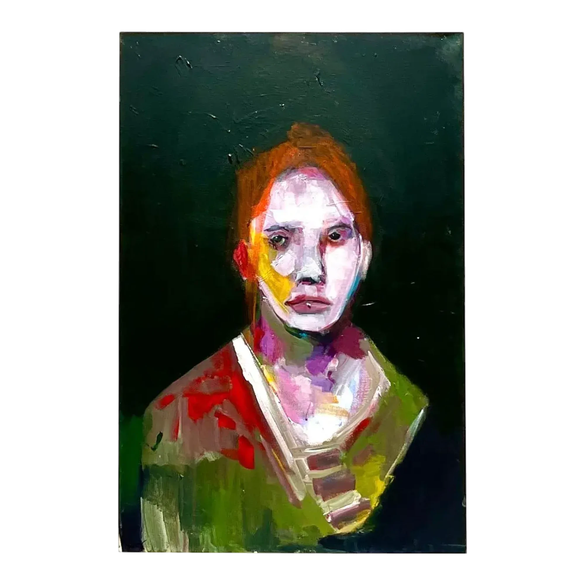 Vintage Boho Original Abstract Expressionist Oil Portrait on Canvas Painting