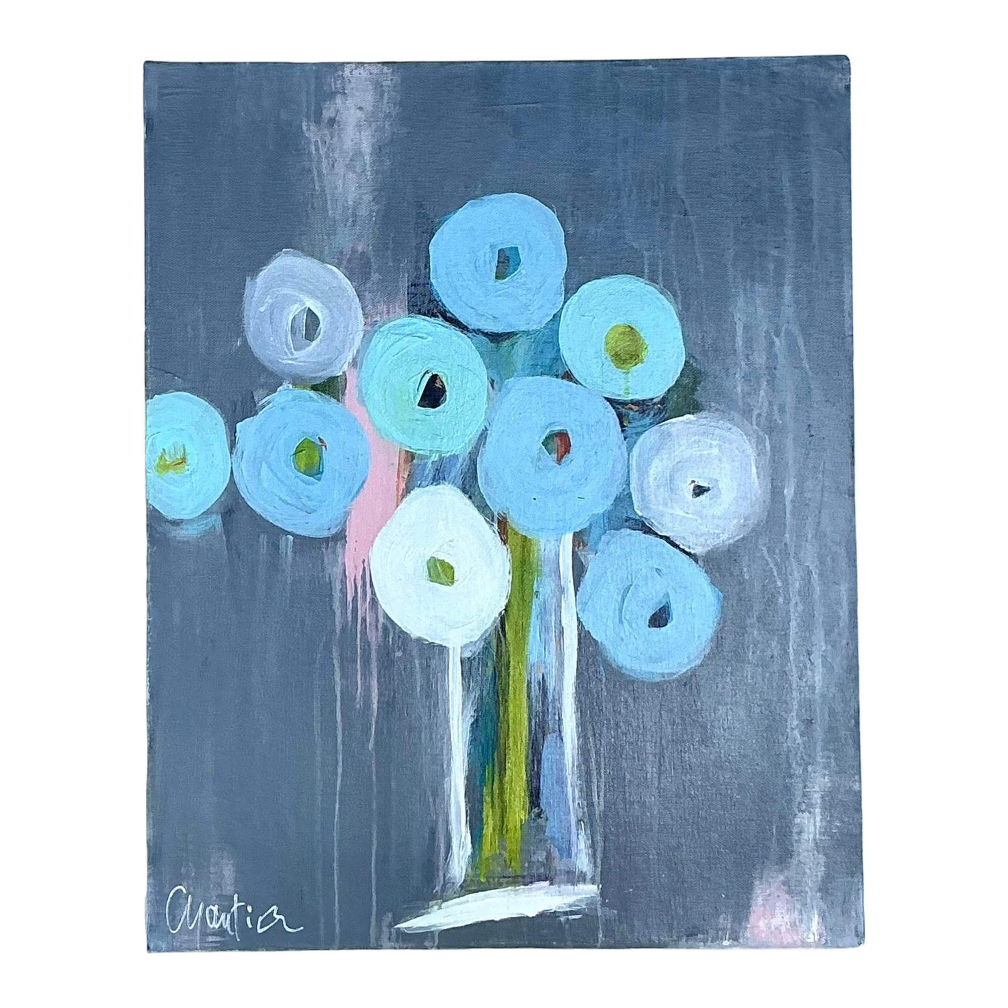 Vintage Boho Original Abstract Floral Oil Painting on Board