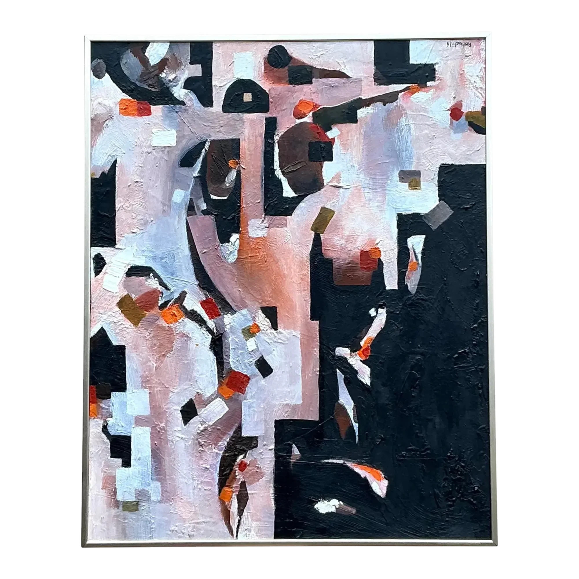 Vintage Boho Original Abstract Geometric Oil Painting on Board