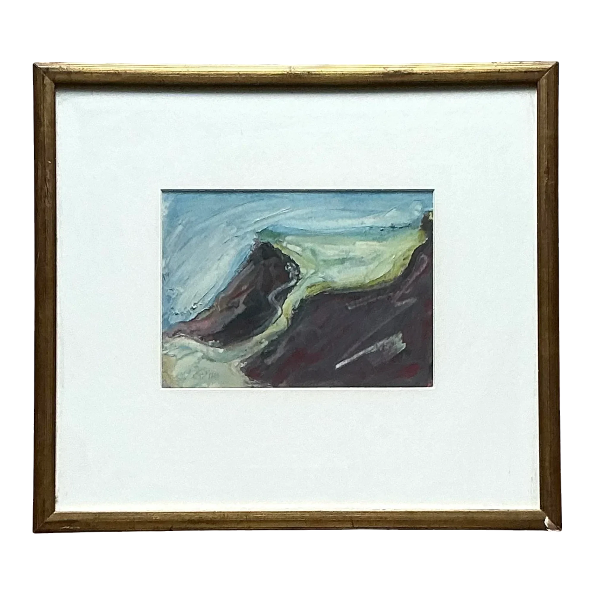 Vintage Boho Original Abstract Oil on Board - Glass, 14.25W x 12.75H