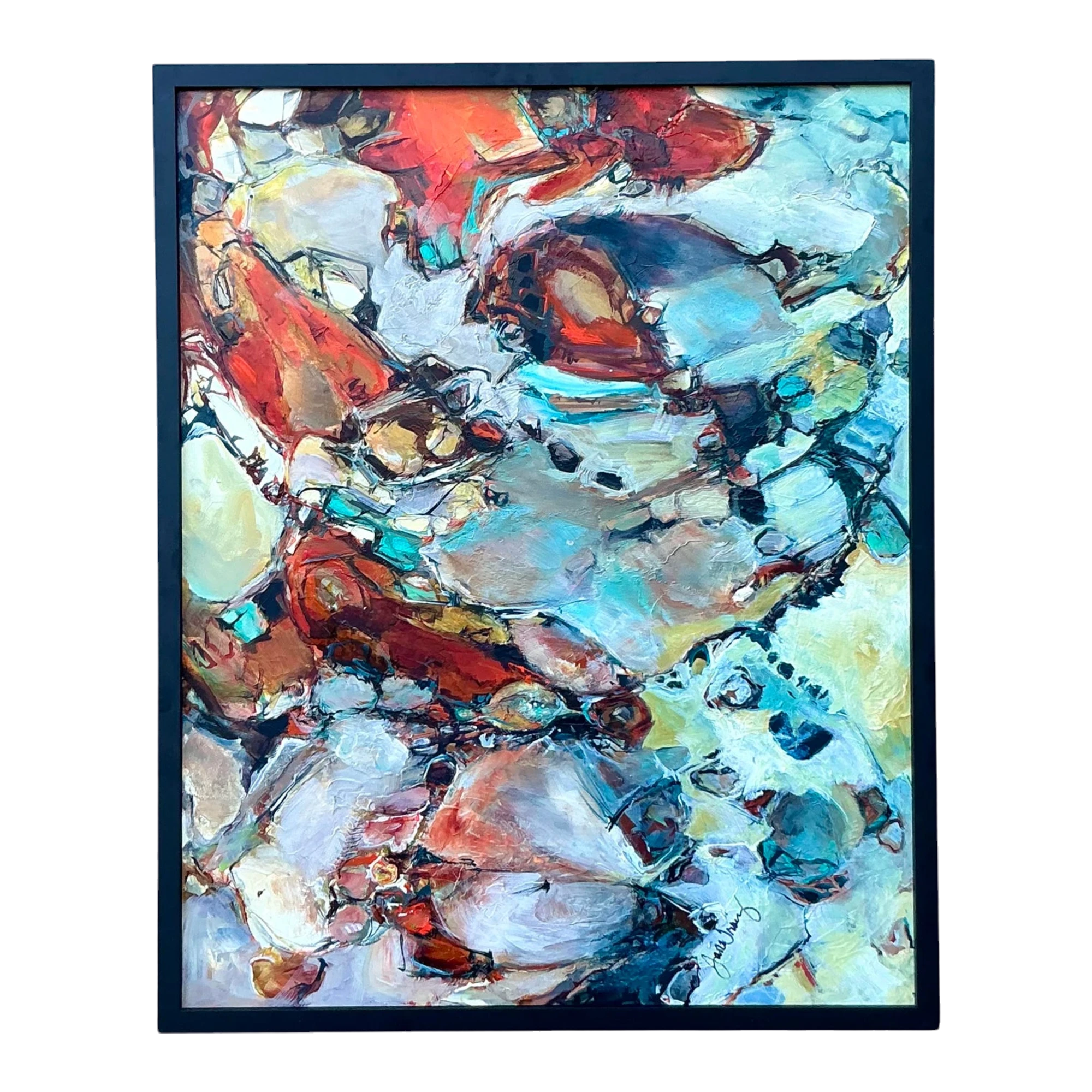 Vintage Boho Original Abstract Oil on Board - Linen, 11W x 13.25H