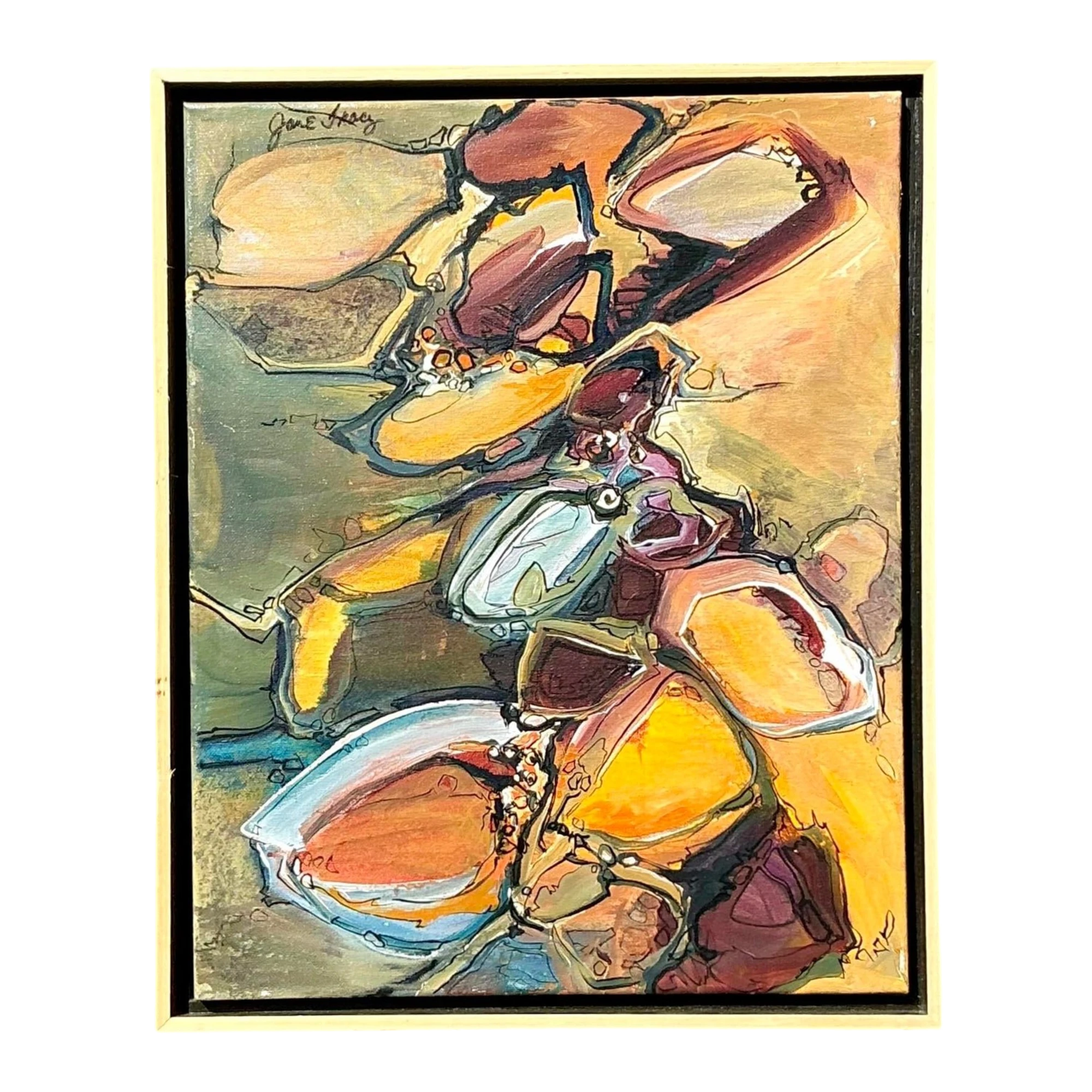 Vintage Boho Original Abstract Oil on Canvas - Canvas, 21W x 17.5H