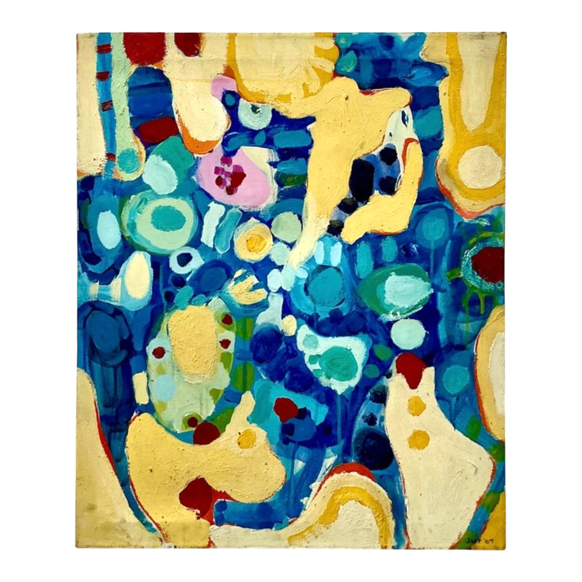 Vintage Boho Original Abstract Oil on Canvas - Canvas, 25W x 30H