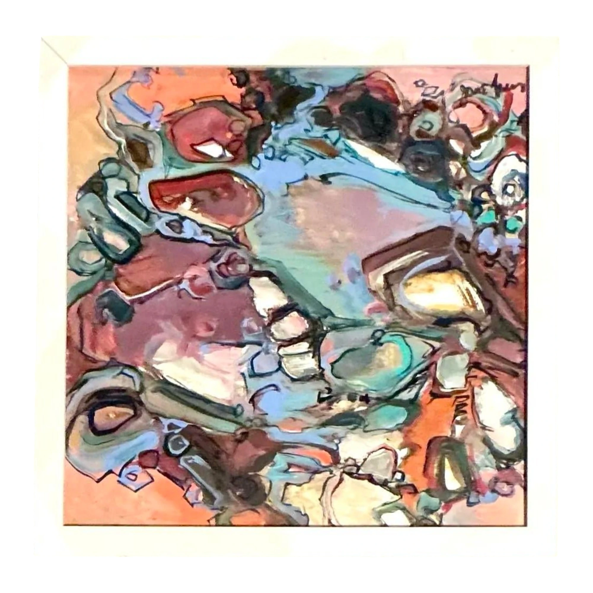 Vintage Boho Original Abstract Oil on Canvas - Wood, 13.25W x 13.25H