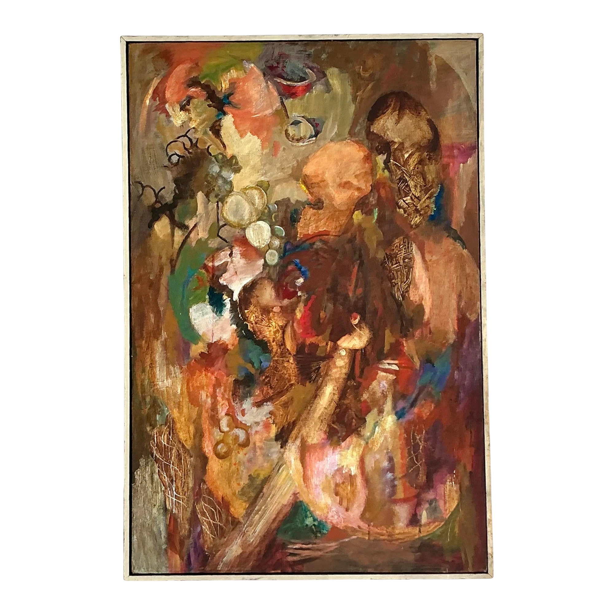 Vintage Boho Original Abstract Oil on Canvas - Wood, 25W x 37H