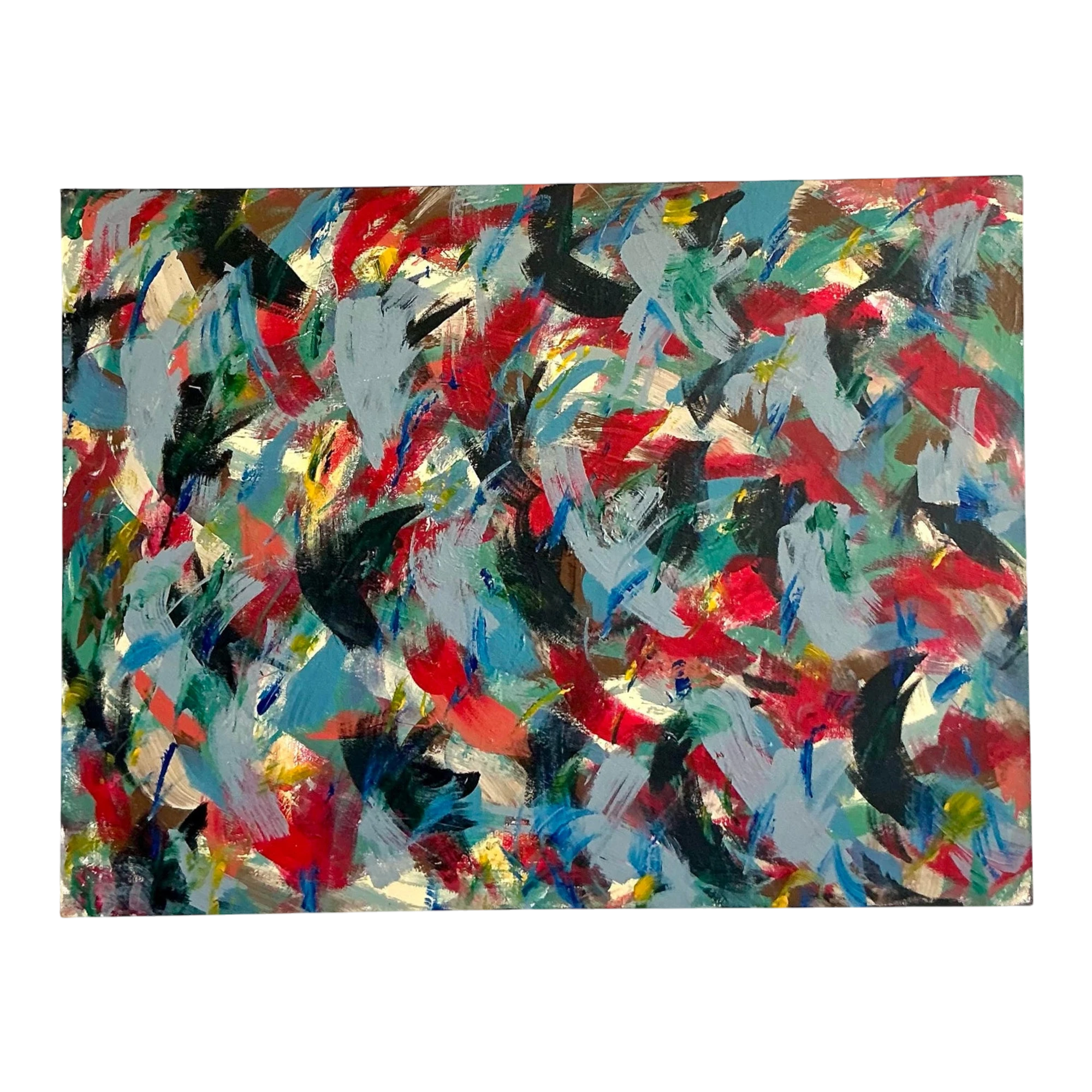 Vintage Boho Original Abstract Oil on Canvas - Wood, 40W x 30H