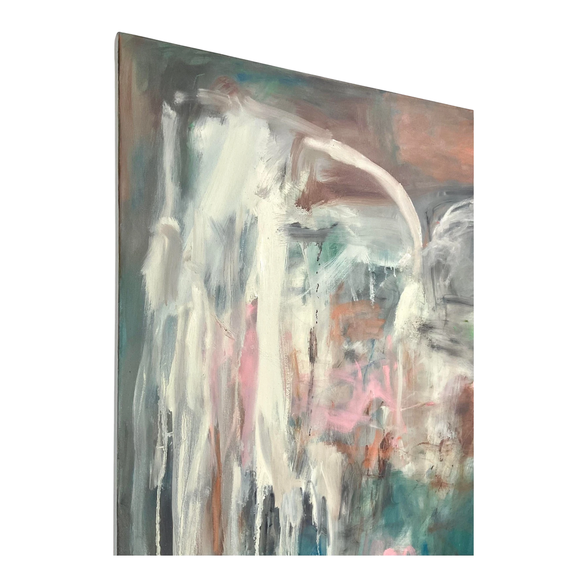Vintage Boho Original Abstract Oil on Canvas - Wood, 60W x 48H