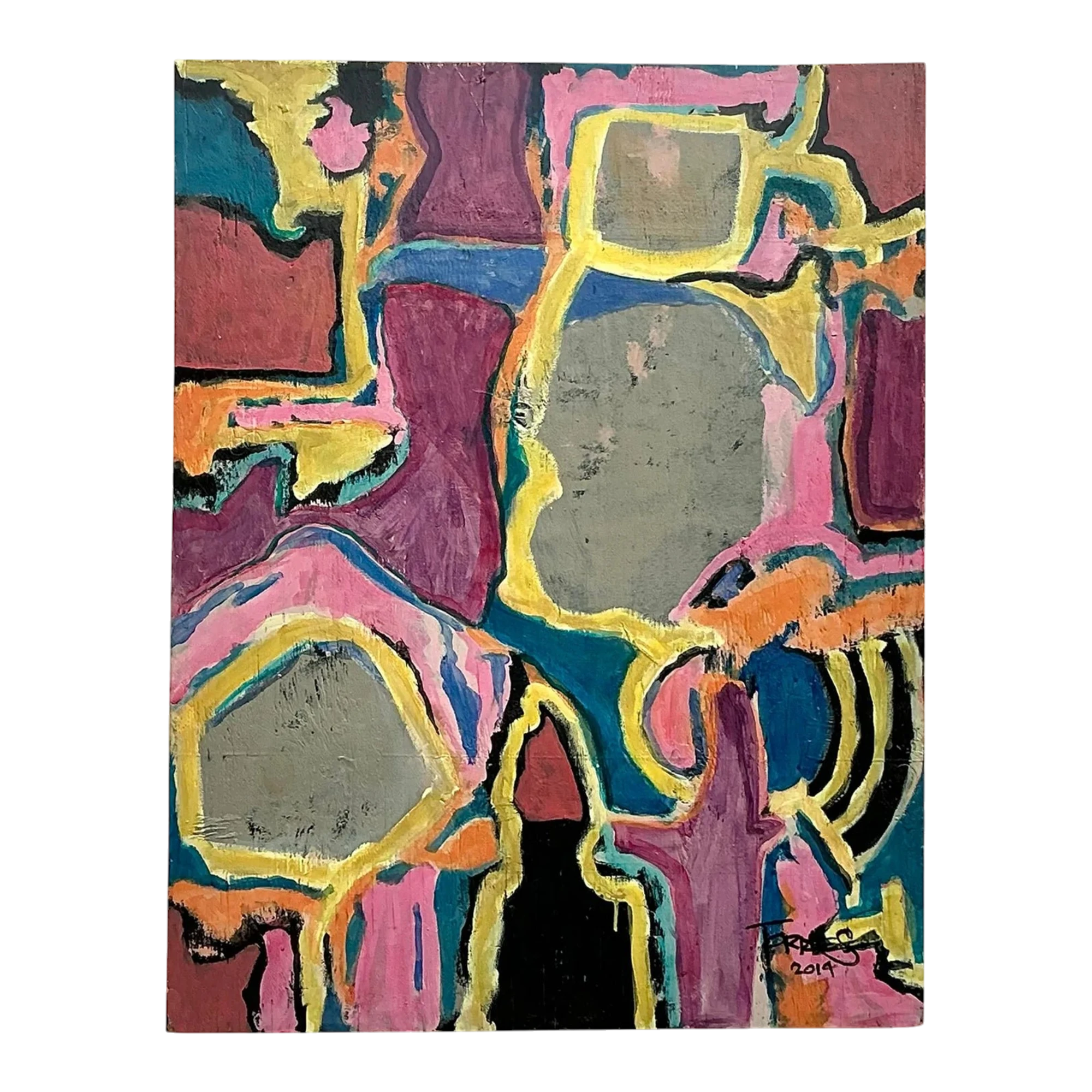 Vintage Boho Original Abstract Oil Painting on Board - Wood, 28W x 36H