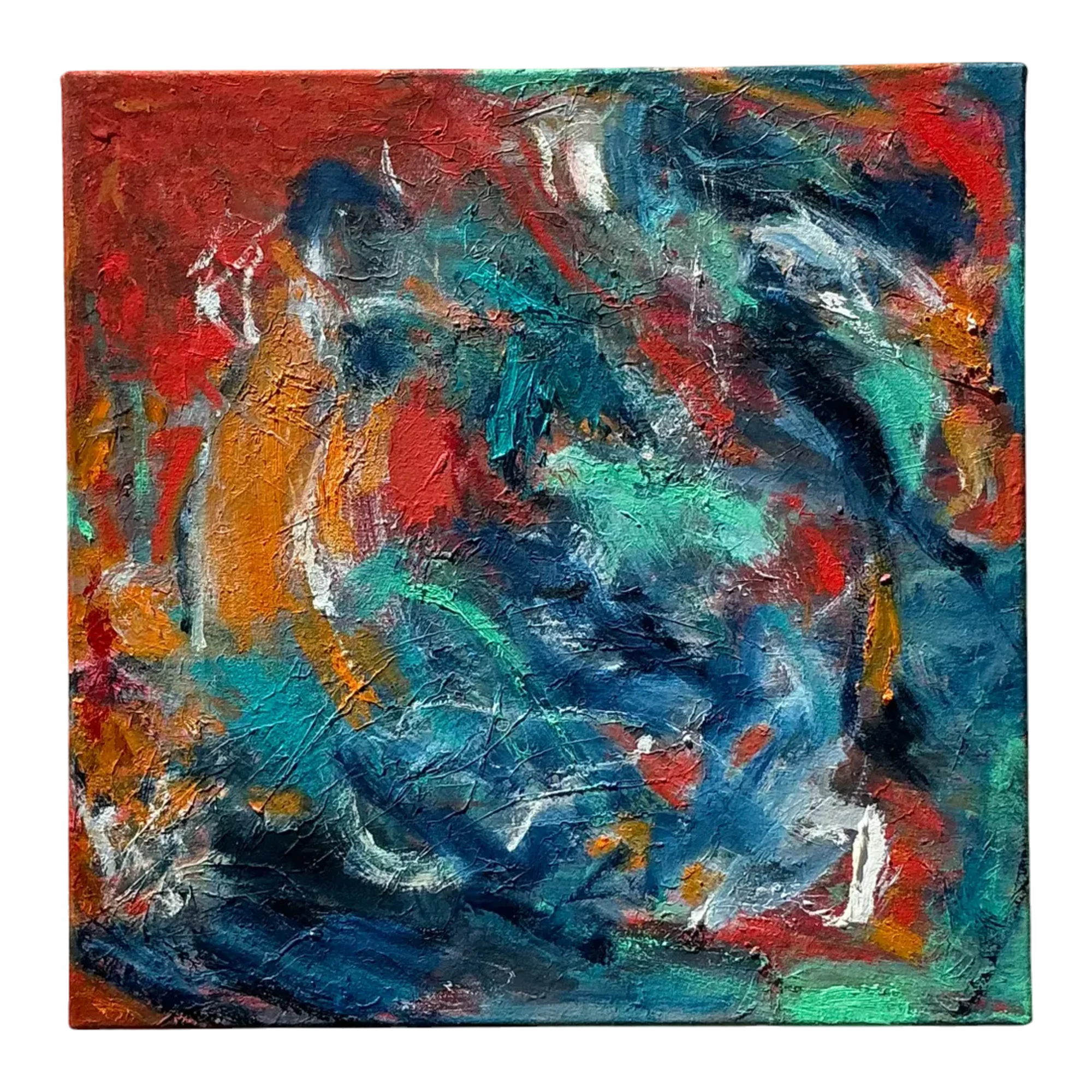 Vintage Boho Original Abstract Oil Painting on Canvas - Canvas, 18W x 18H