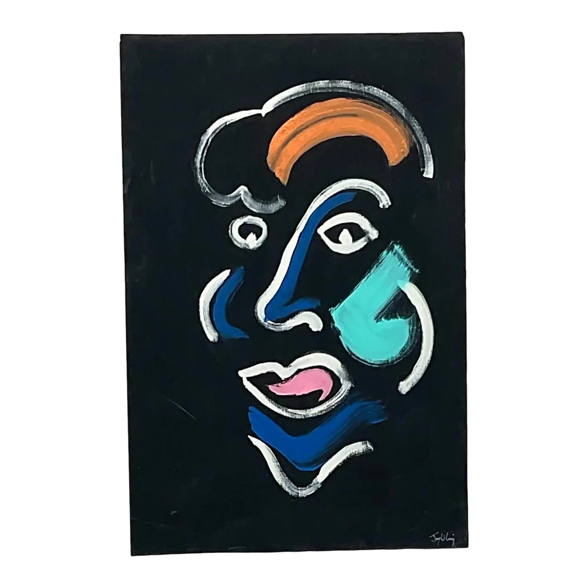 Vintage Boho Original Abstract Portrait Oil Painting on Canvas