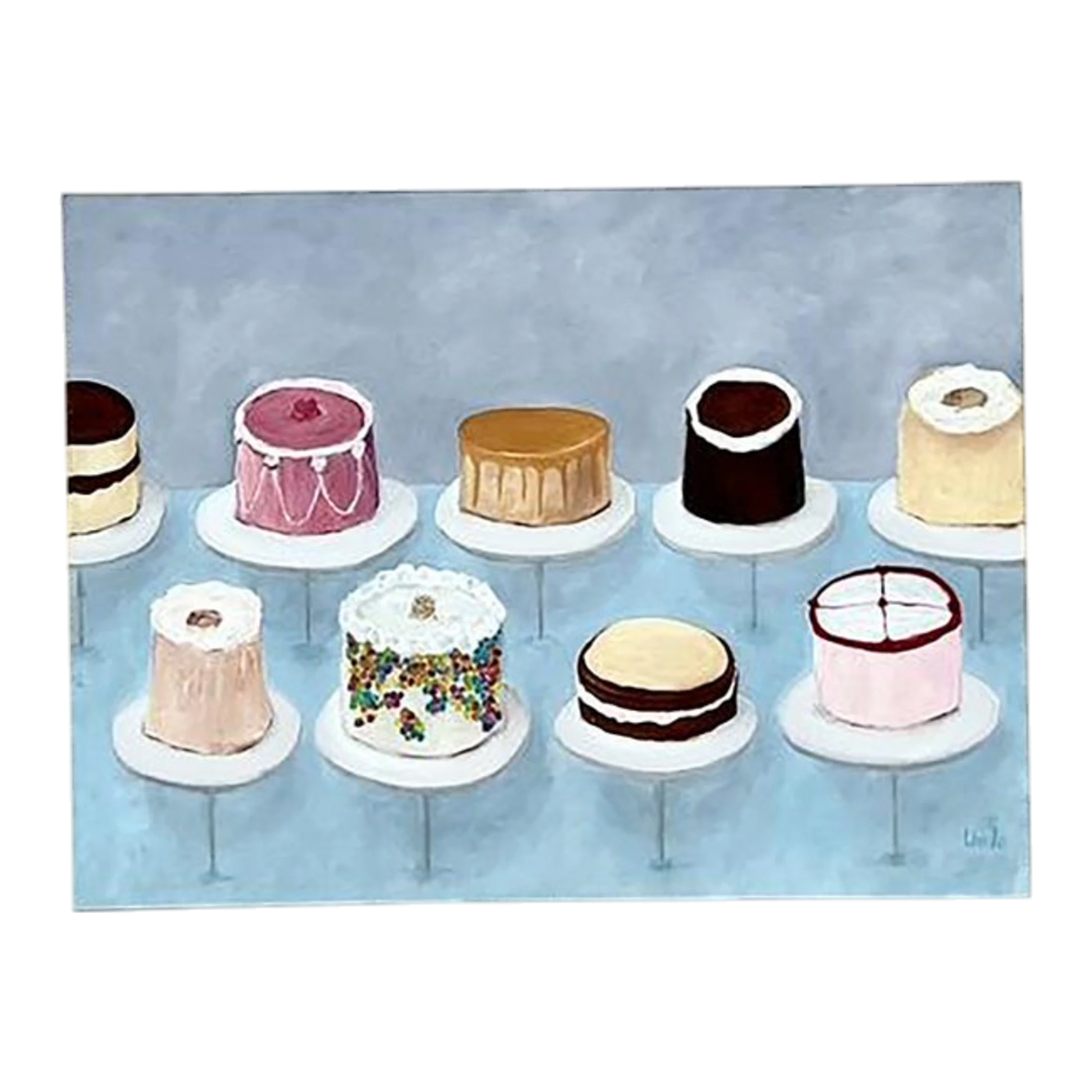 Vintage Boho Original Cakes Painting on Canvas