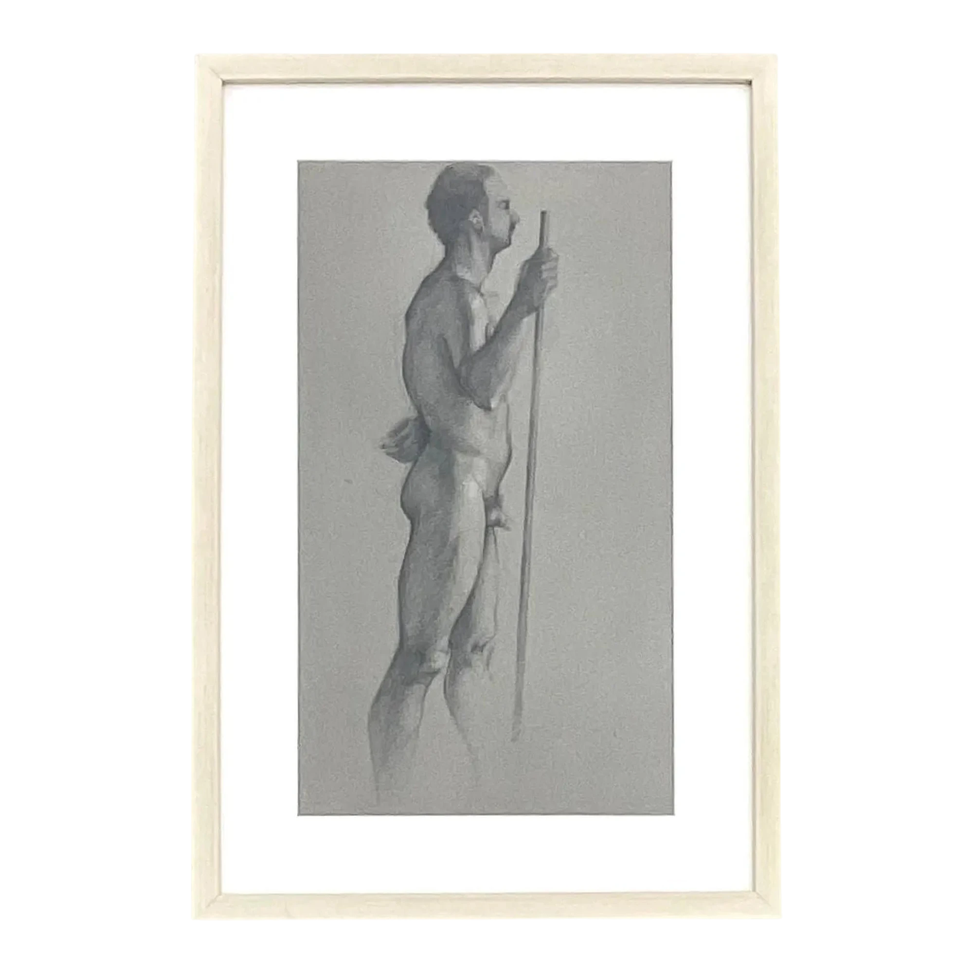 Vintage Boho Original Drawing of Nude Male