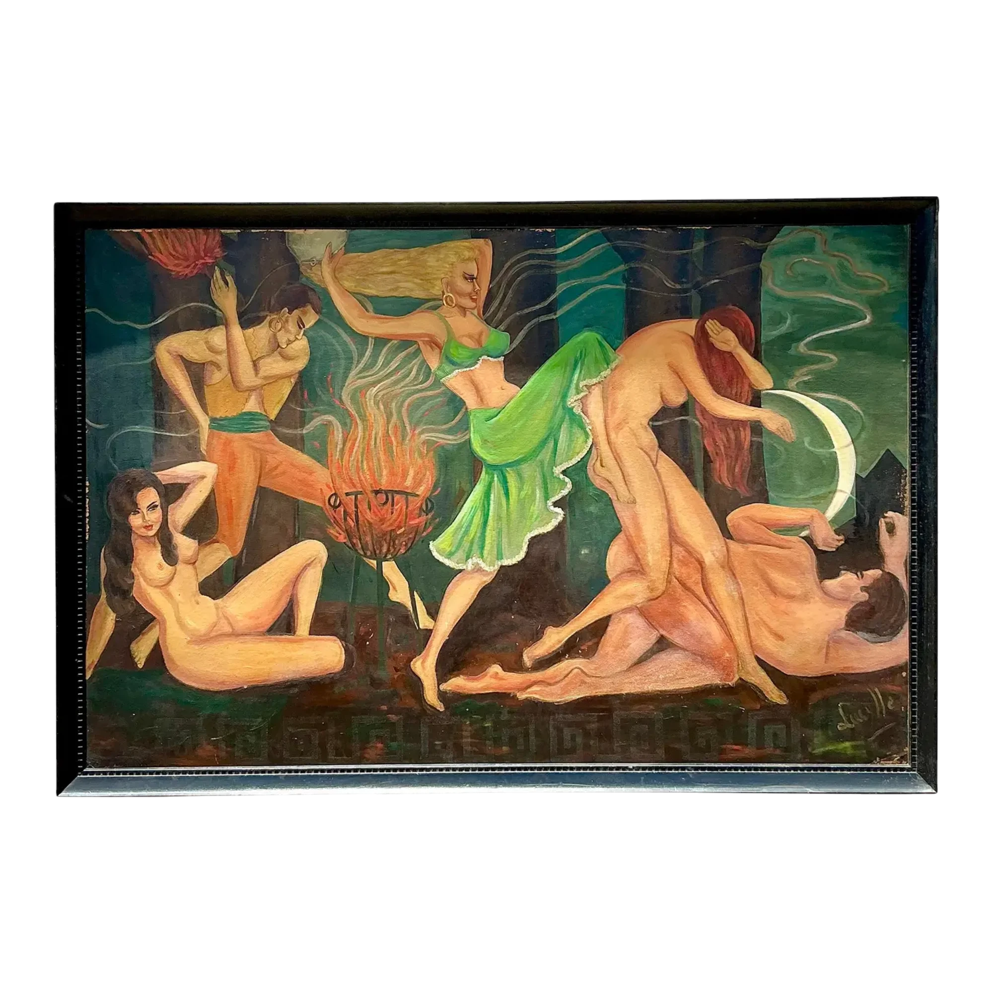 Vintage Boho Original Figurative Oil Painting on Board