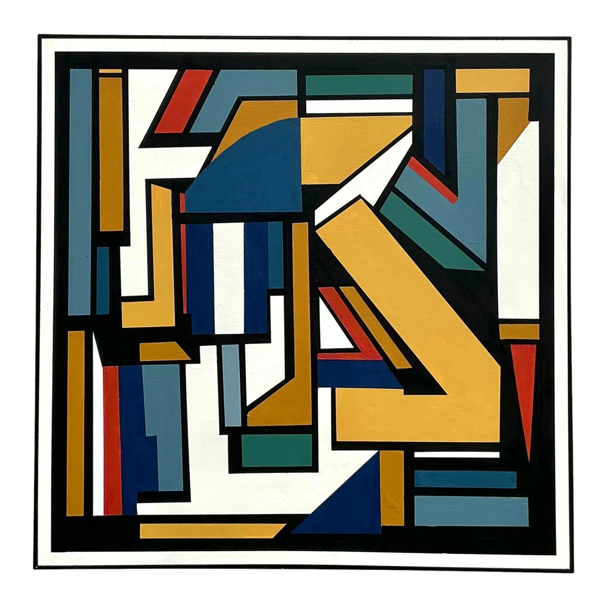 Vintage Boho Original Geometric Abstract Oil Painting on Canvas