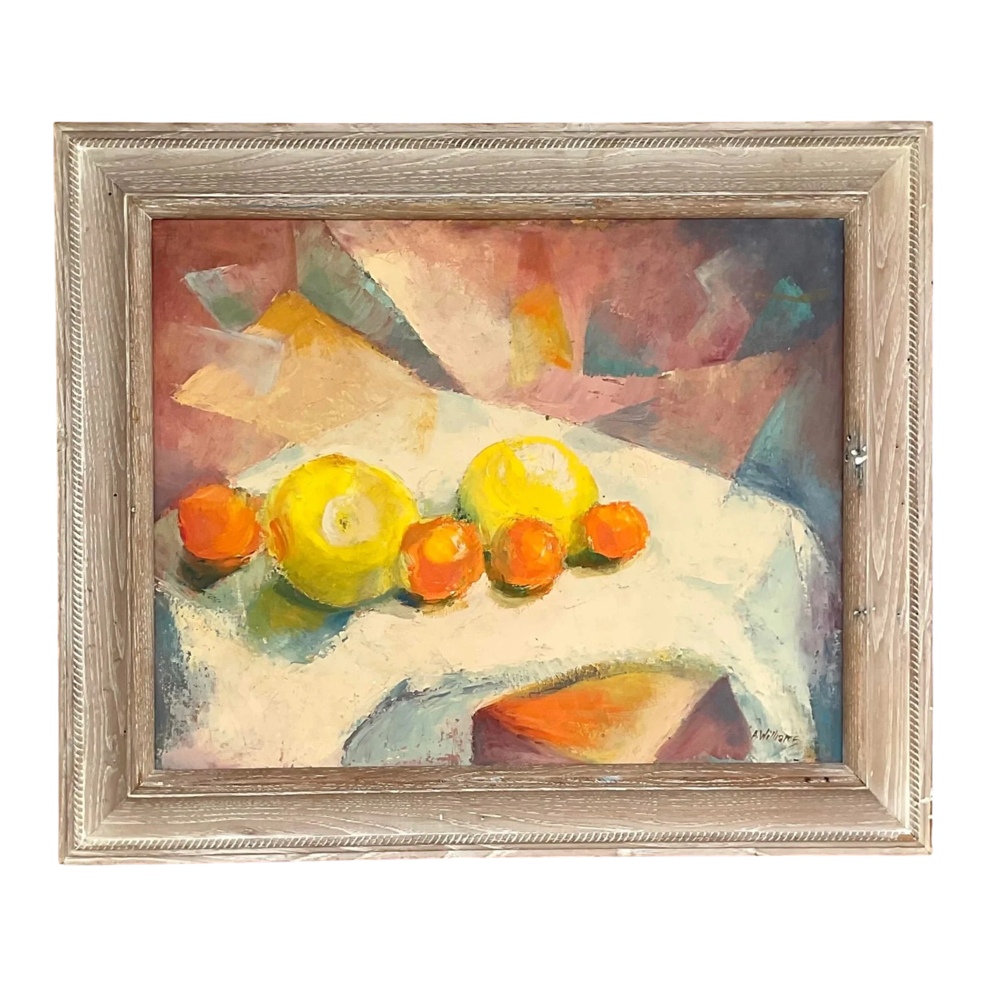 Vintage Boho Original Geometric Still Life Oil on Canvas