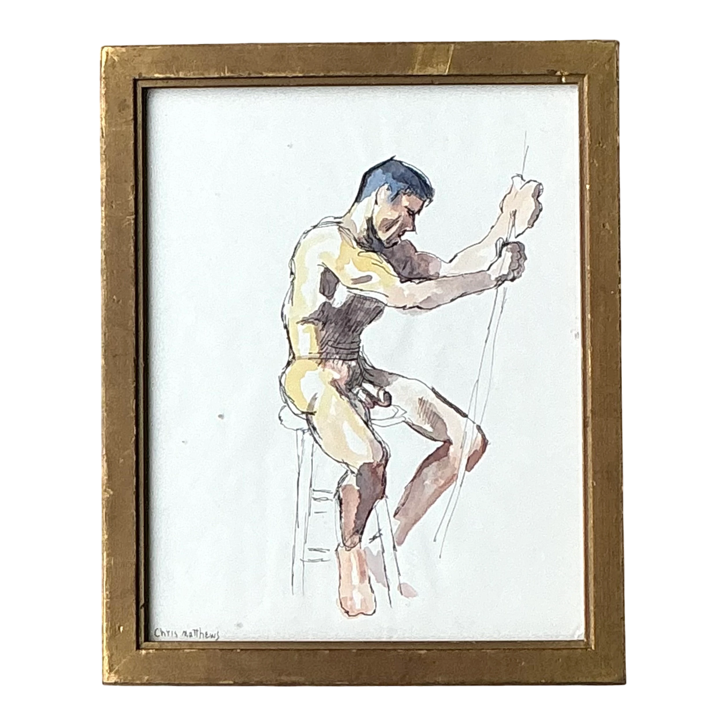 Vintage Boho Original Nude Sketch of Man — additional photo 1