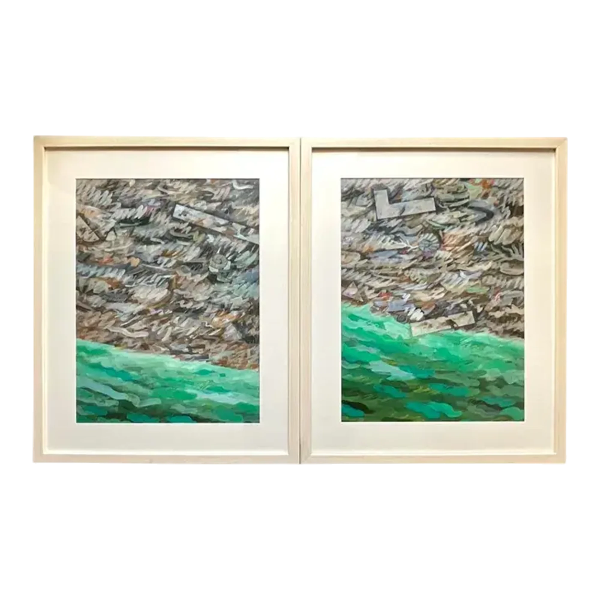 Vintage Boho Original Oil on Paper Abstract Painting - a Pair