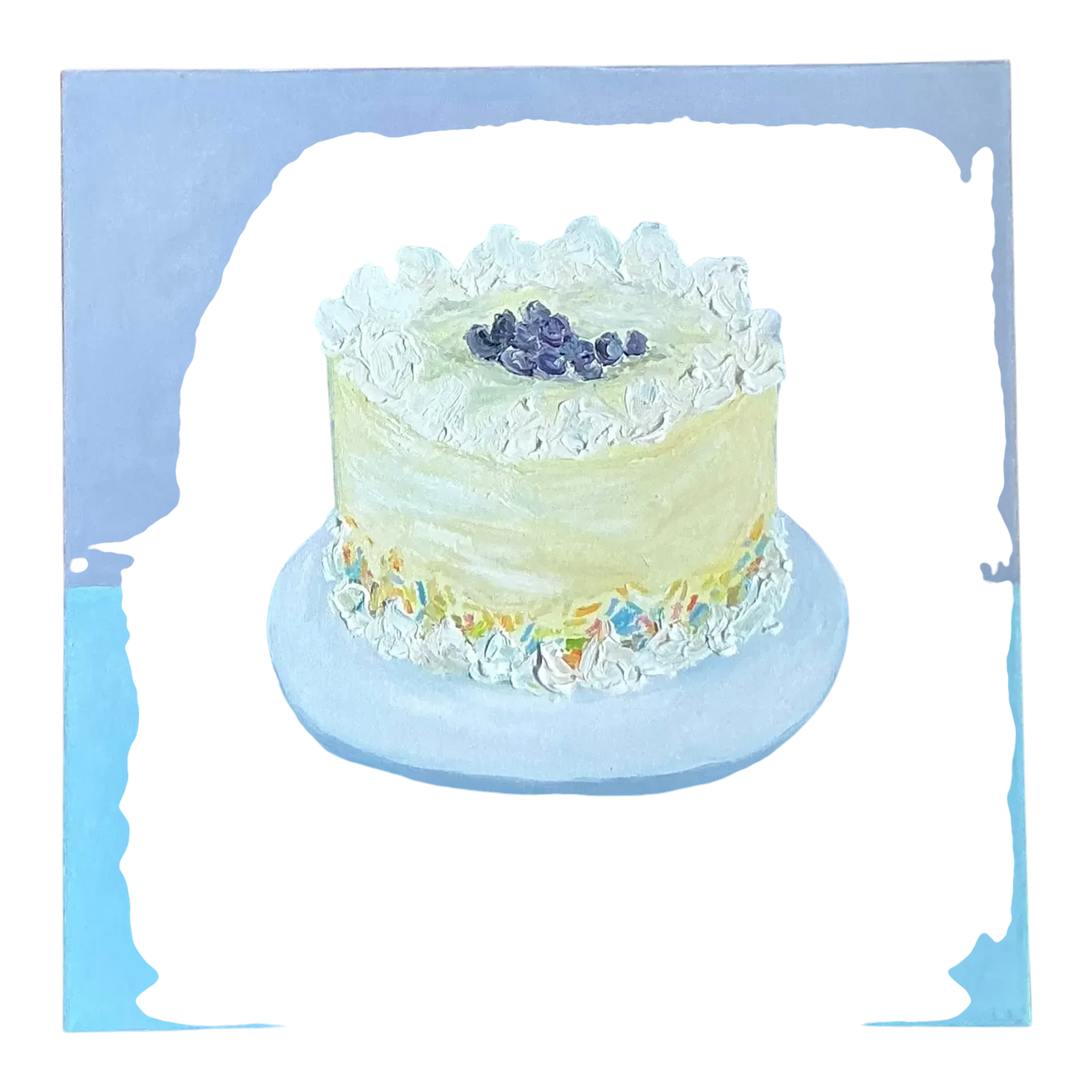 Vintage Boho Original Oil Painting of Cake
