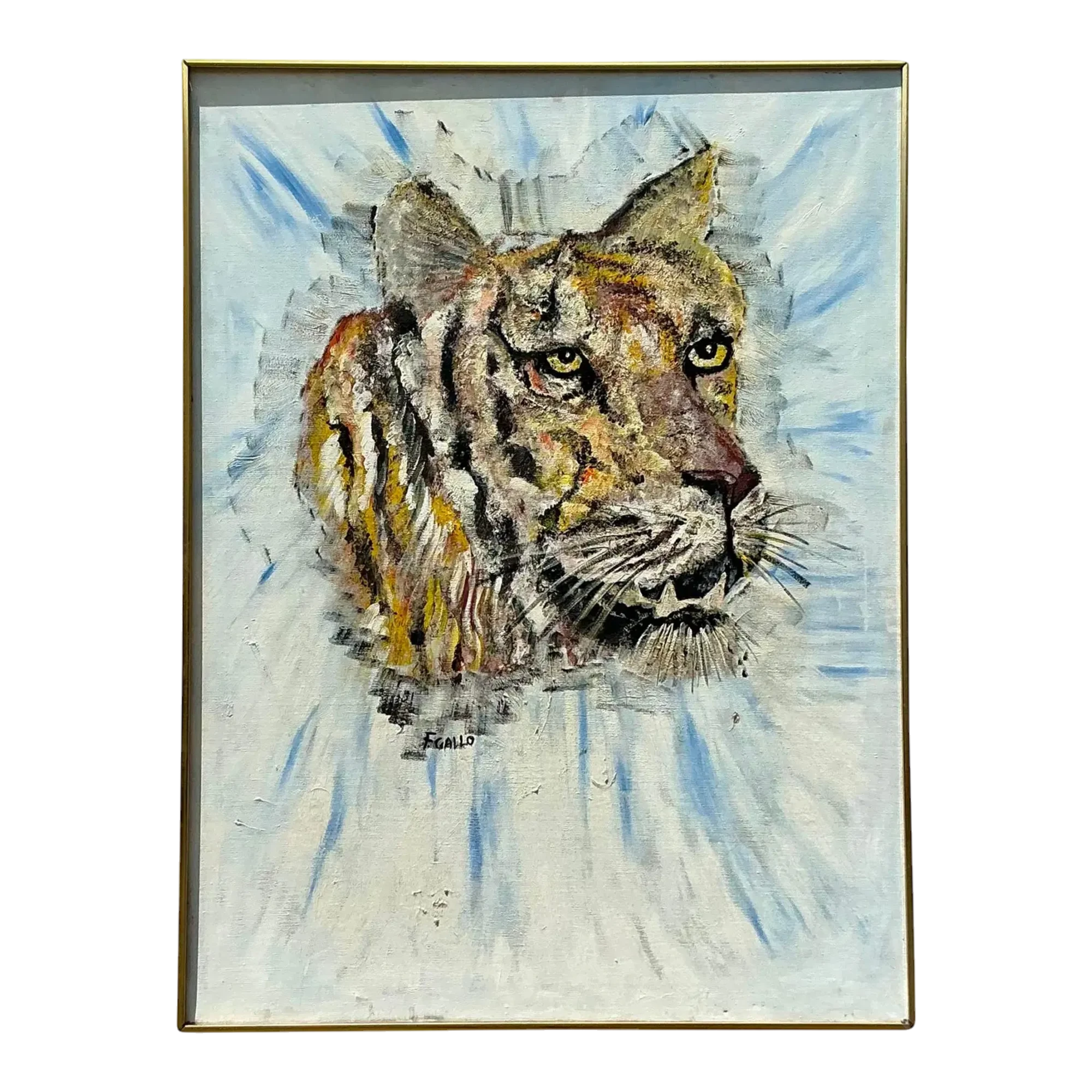 Vintage Boho Original Oil Painting of Tiger