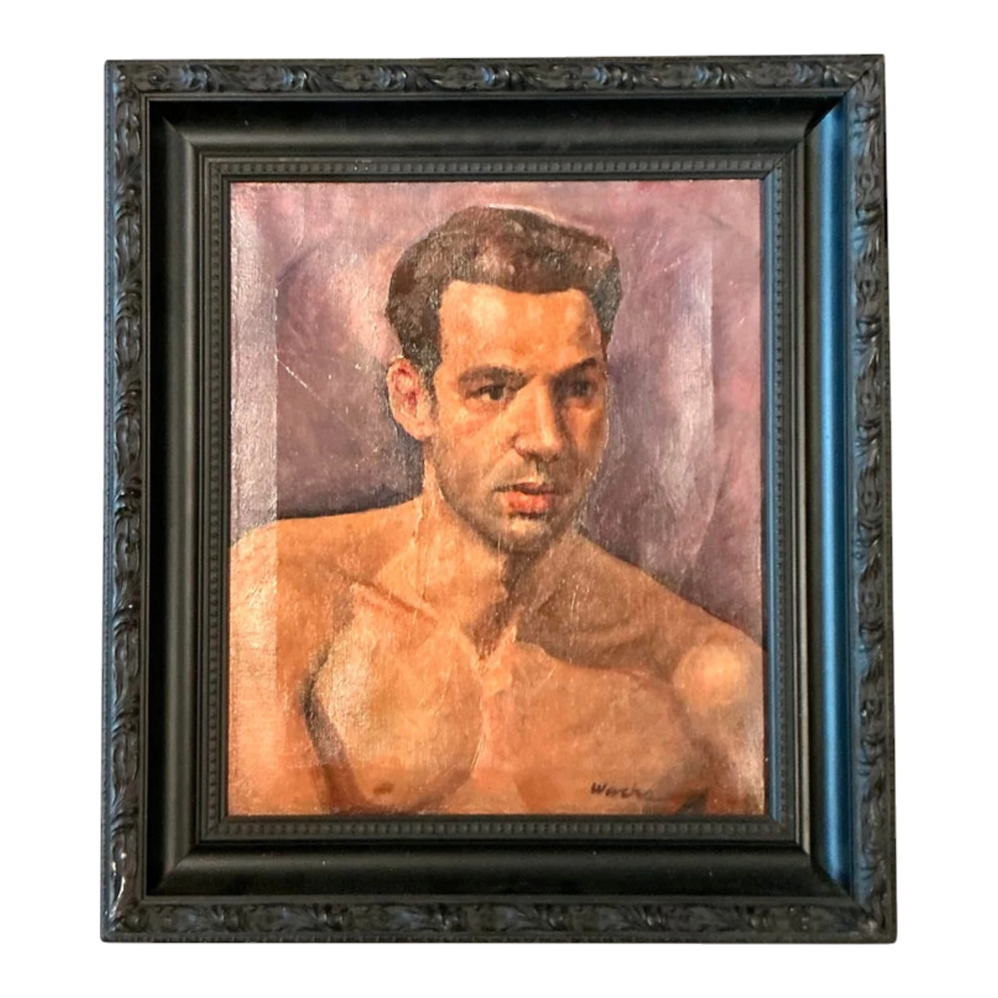 Vintage Boho Original Oil Portrait of Man on Canvas